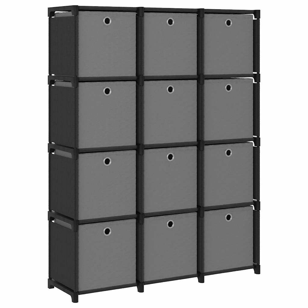 Walplus 12 Compartment Steel Display Shelf - Black and Grey - 103 x 30 x 141 cm