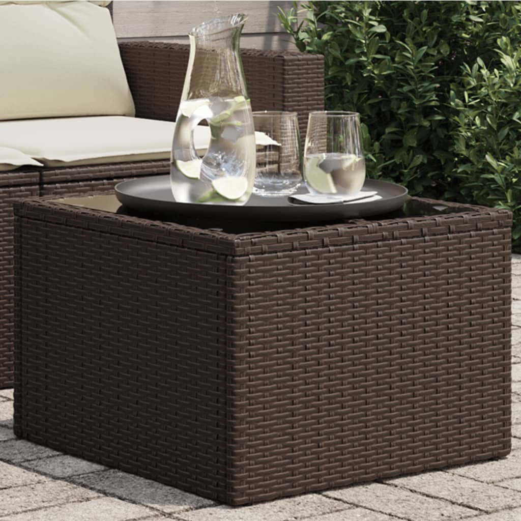 Walplus Poly Rattan Garden Table with Glass Top - Brown - 55 x 55 x 37 cm