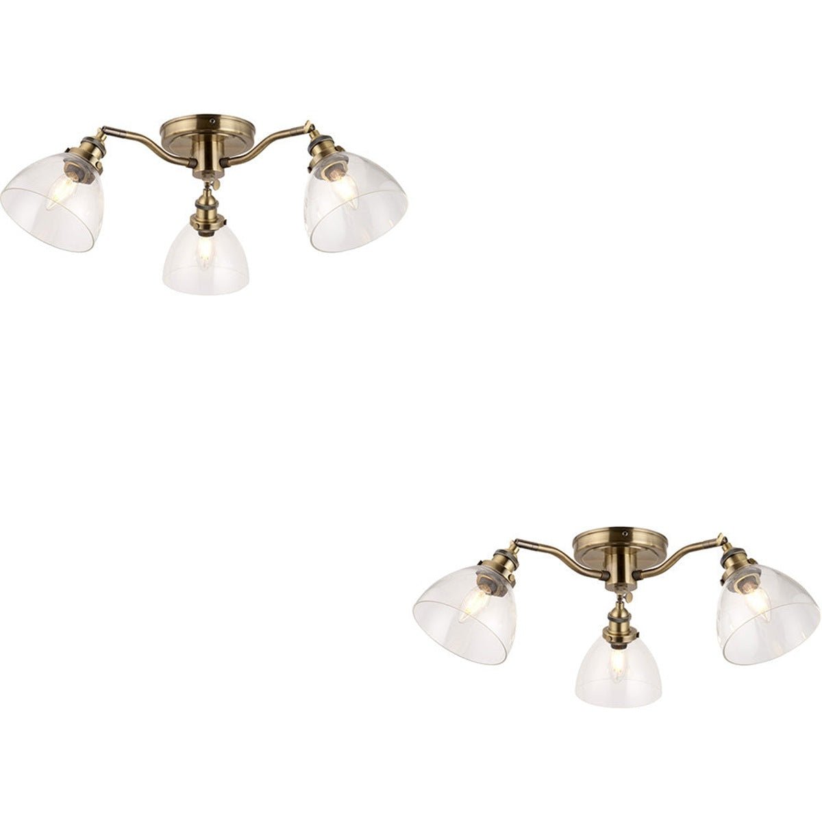 Loops Direct Set of 2 3-Light Semi Flush Ceiling Light - Antique Brass