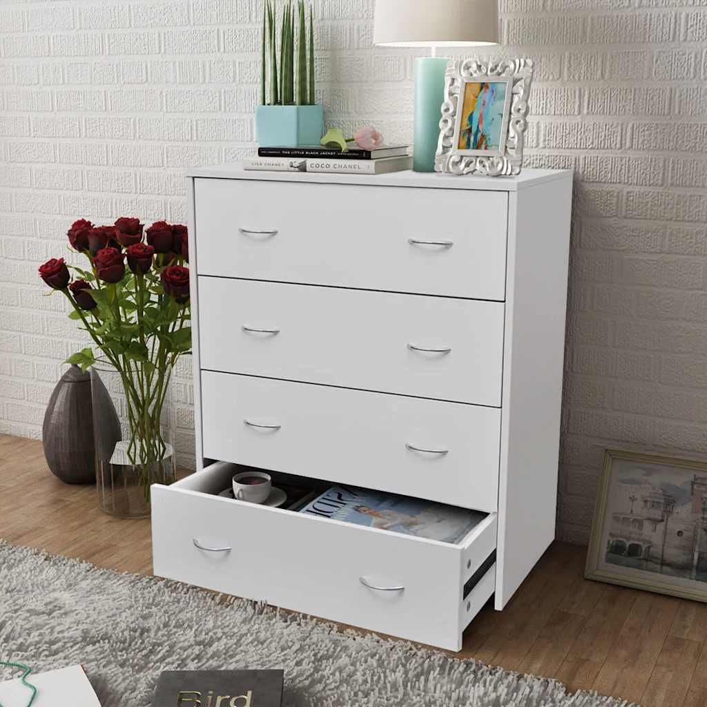 Walplus 4 Drawers Engineered Wood Sideboard - White - 60 x 30.5 x 71 cm