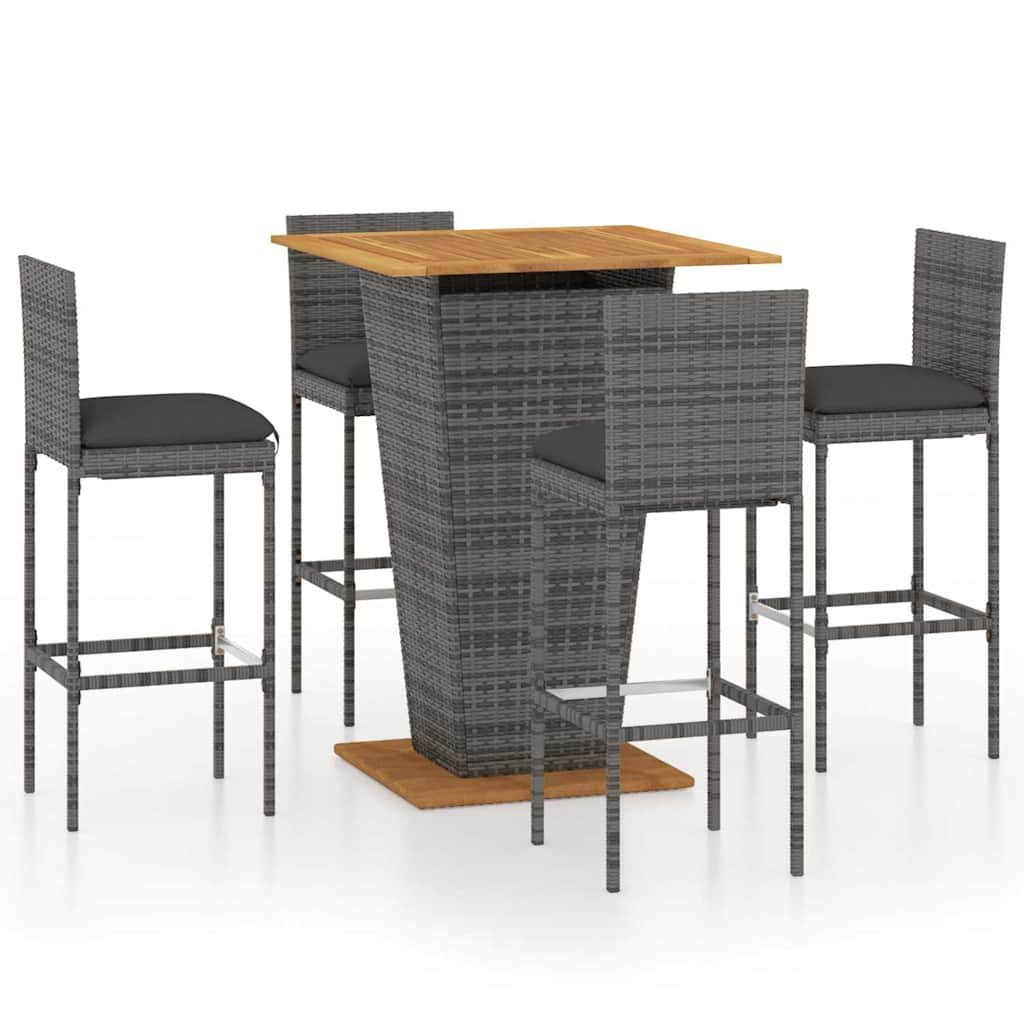 Walplus 5 Piece Poly Rattan Garden Bar Set - Grey - 80 x 80 x 110 cm