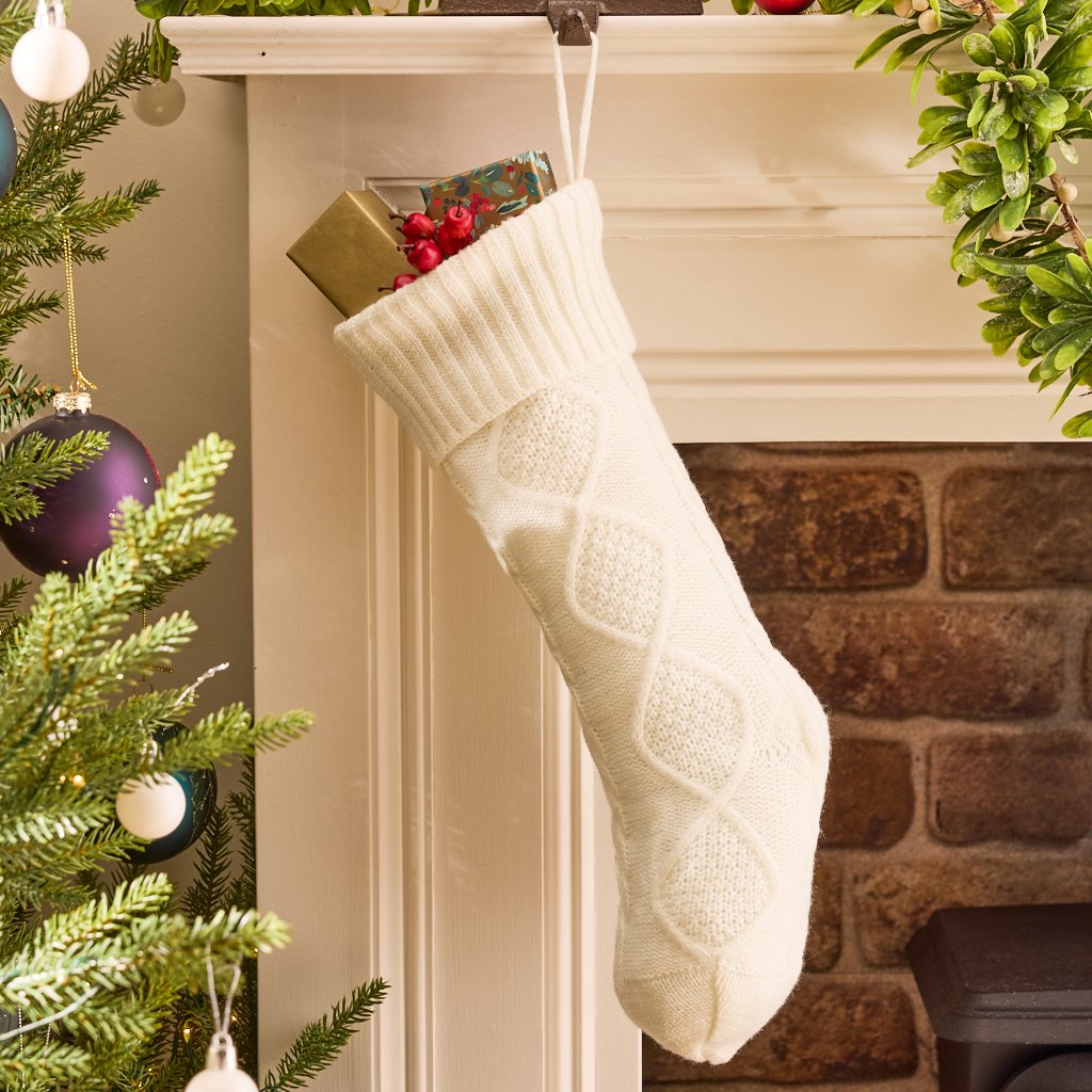 Dibor Fabric Knitted Christmas Stocking - White