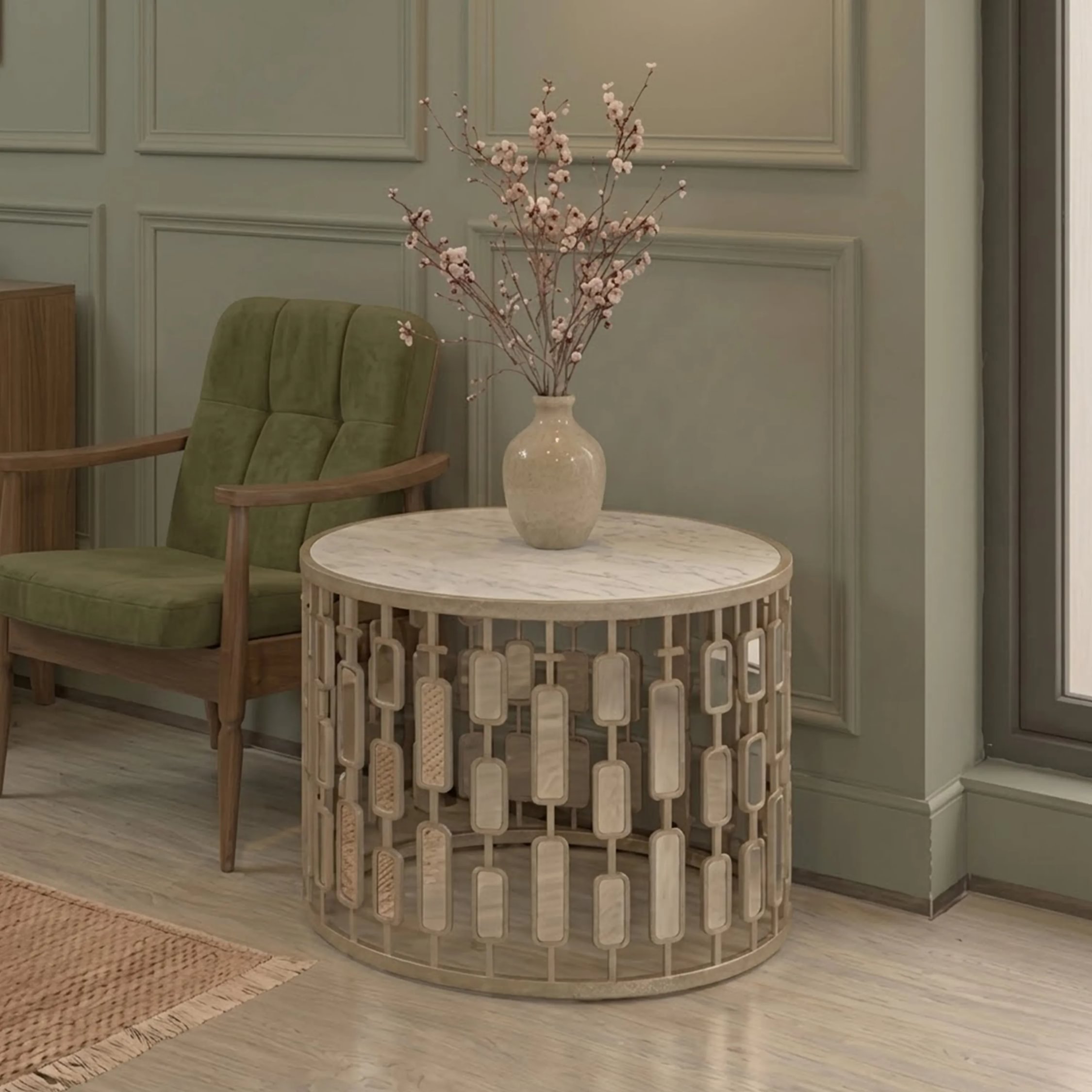Orsina Raina Round Mirrored Glass Coffee Table - Gold