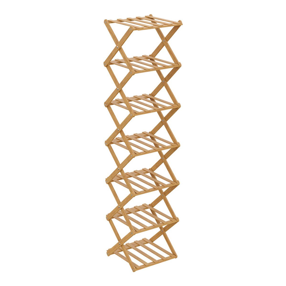Living and Home 7 Tier Foldable Bamboo Shoe Rack - Light Brown