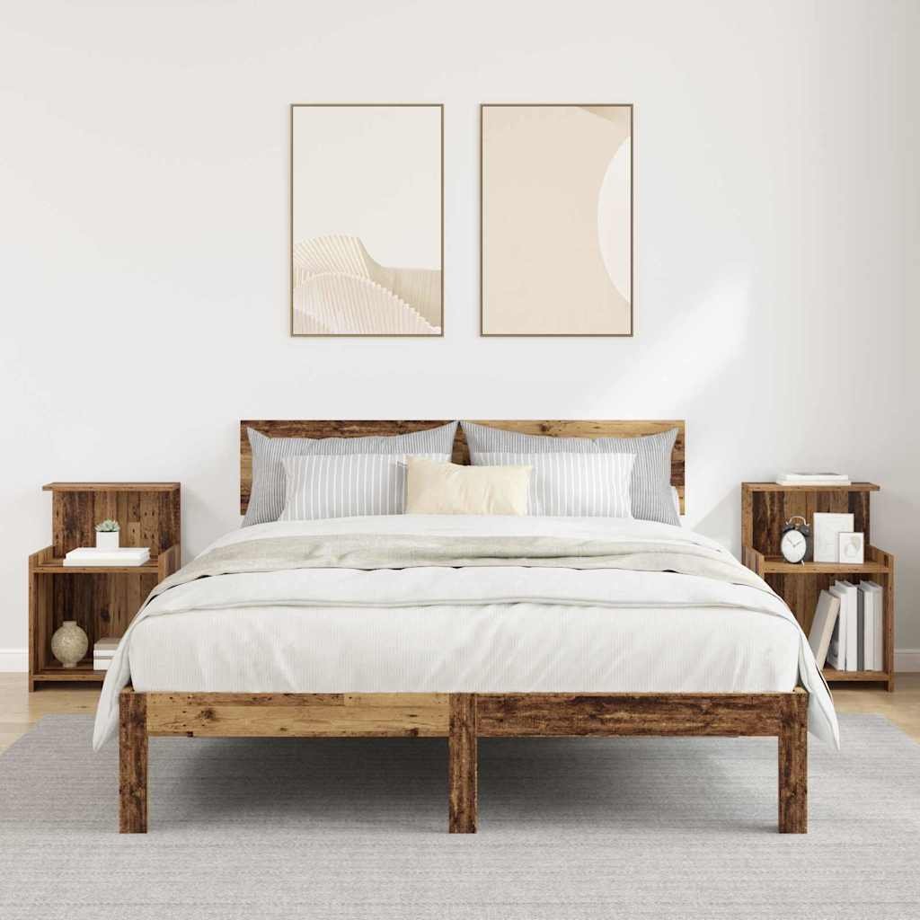 Walplus Pack of 2 Engineered Wood Bedside Cabinet - Dark Wood - 40 x 35 x 60 cm