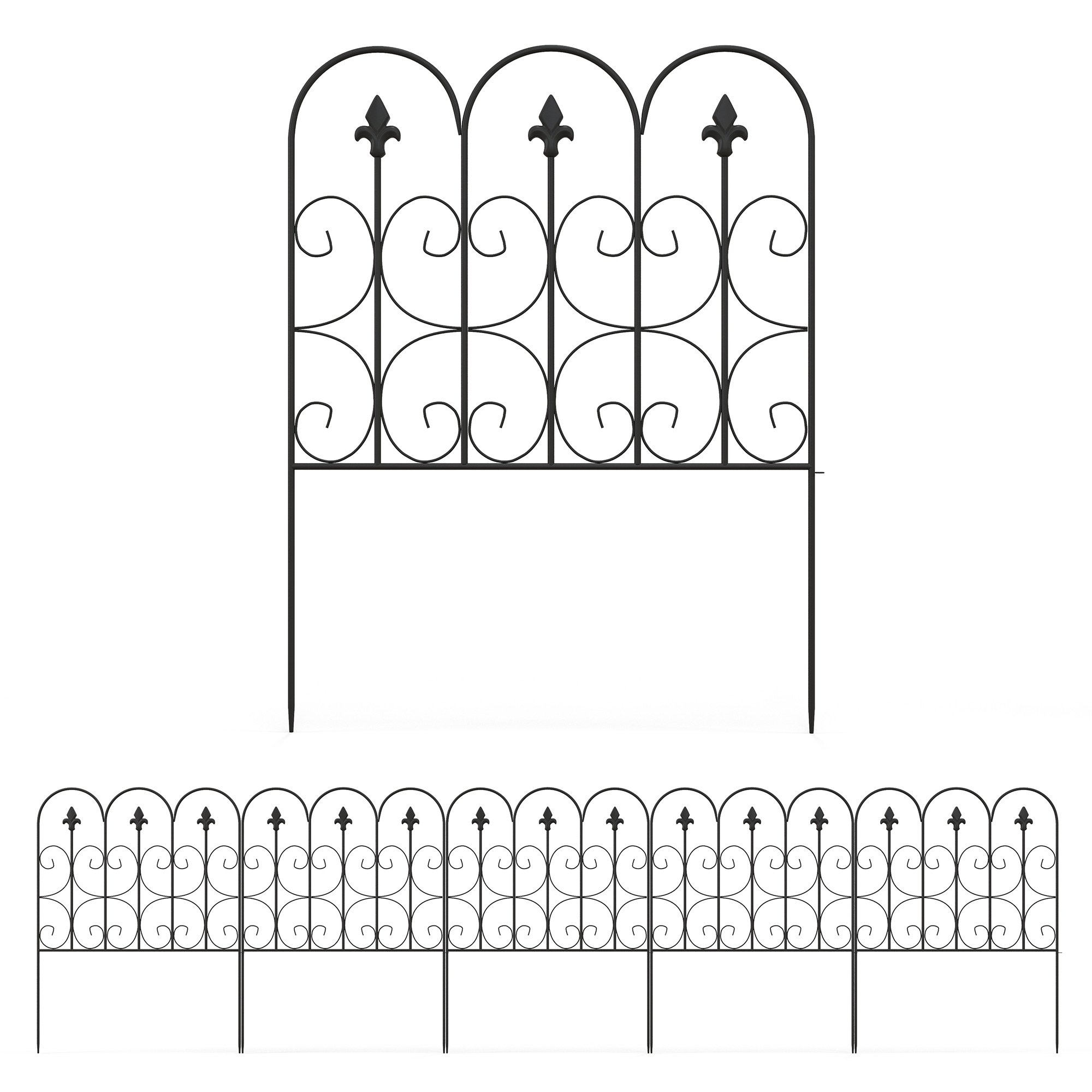 Outsunny Metal Decorative Garden Fence - Black