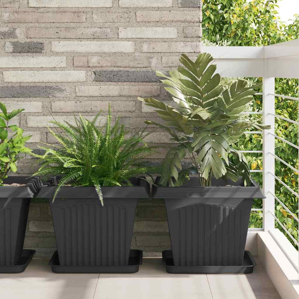 Walplus Pack of 6 Plastic Plant Pot - Black - 43 x 43 x 33.5 cm
