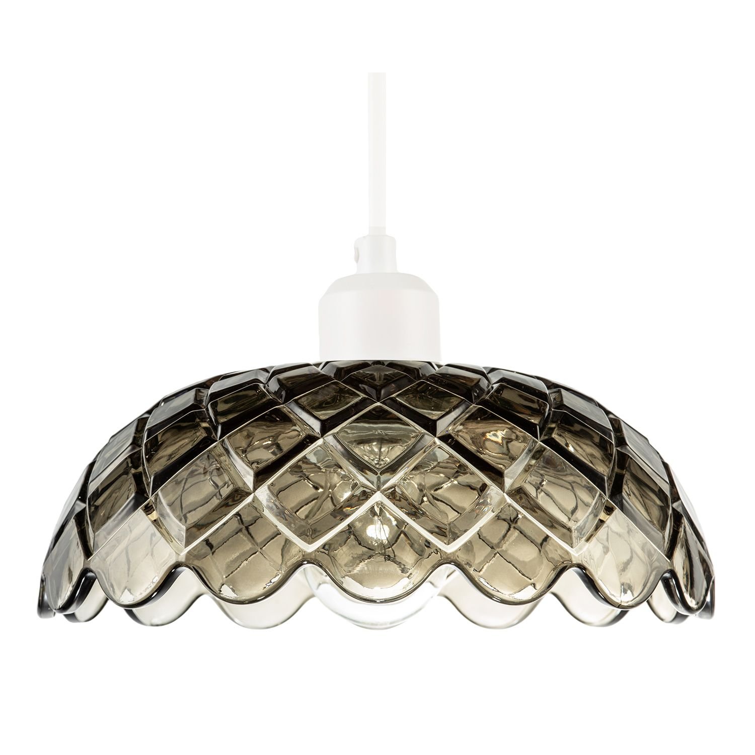 Happy Homewares Smoked Grey with Scalloped Edge Silhouette Pendant Shade - 25cm
