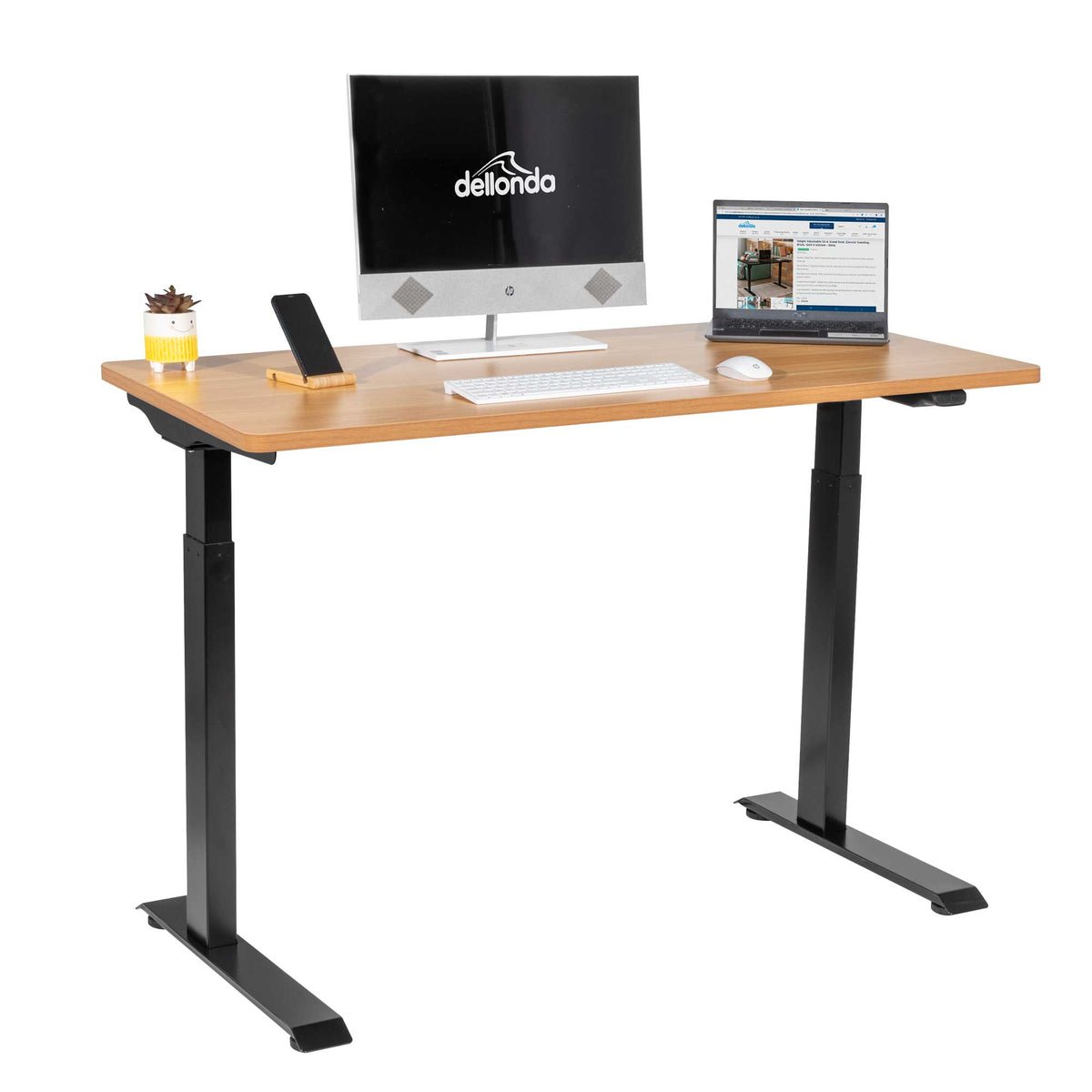 Dellonda Single Motor Adjustable Height Electric Sit Stand Desk - Oak
