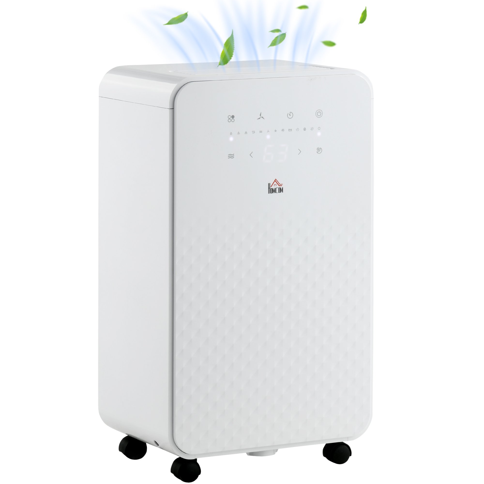 HOMCOM 10L 2000mL Portable Quiet Dehumidifier with Air Purifier Filter - White