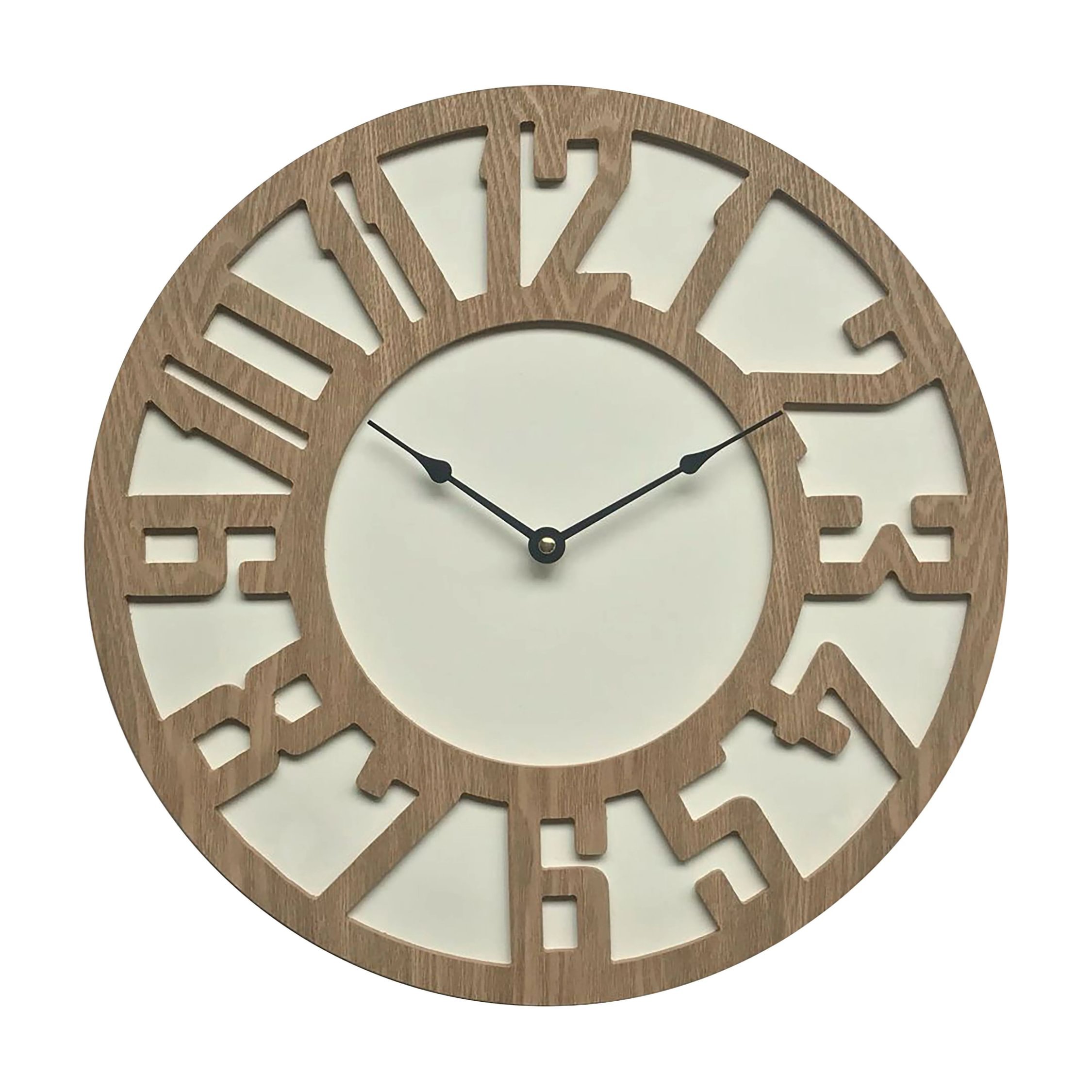 Orsina Vitus 40cm Dia Carved Wood Wall Clock - Two Tone