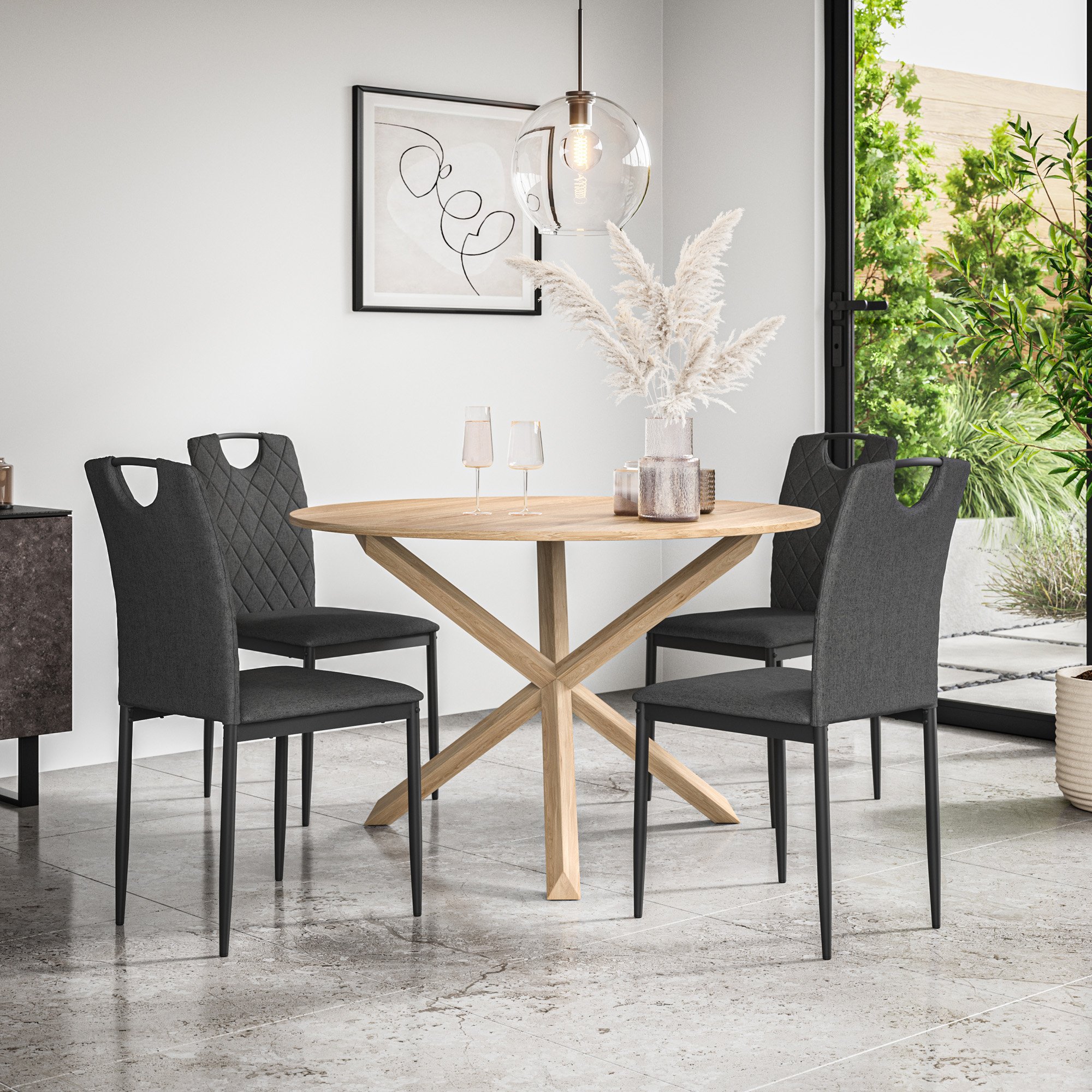 Furniture Online Malvern Monza Oak Table Dining Table & 4 Charcoal Chairs