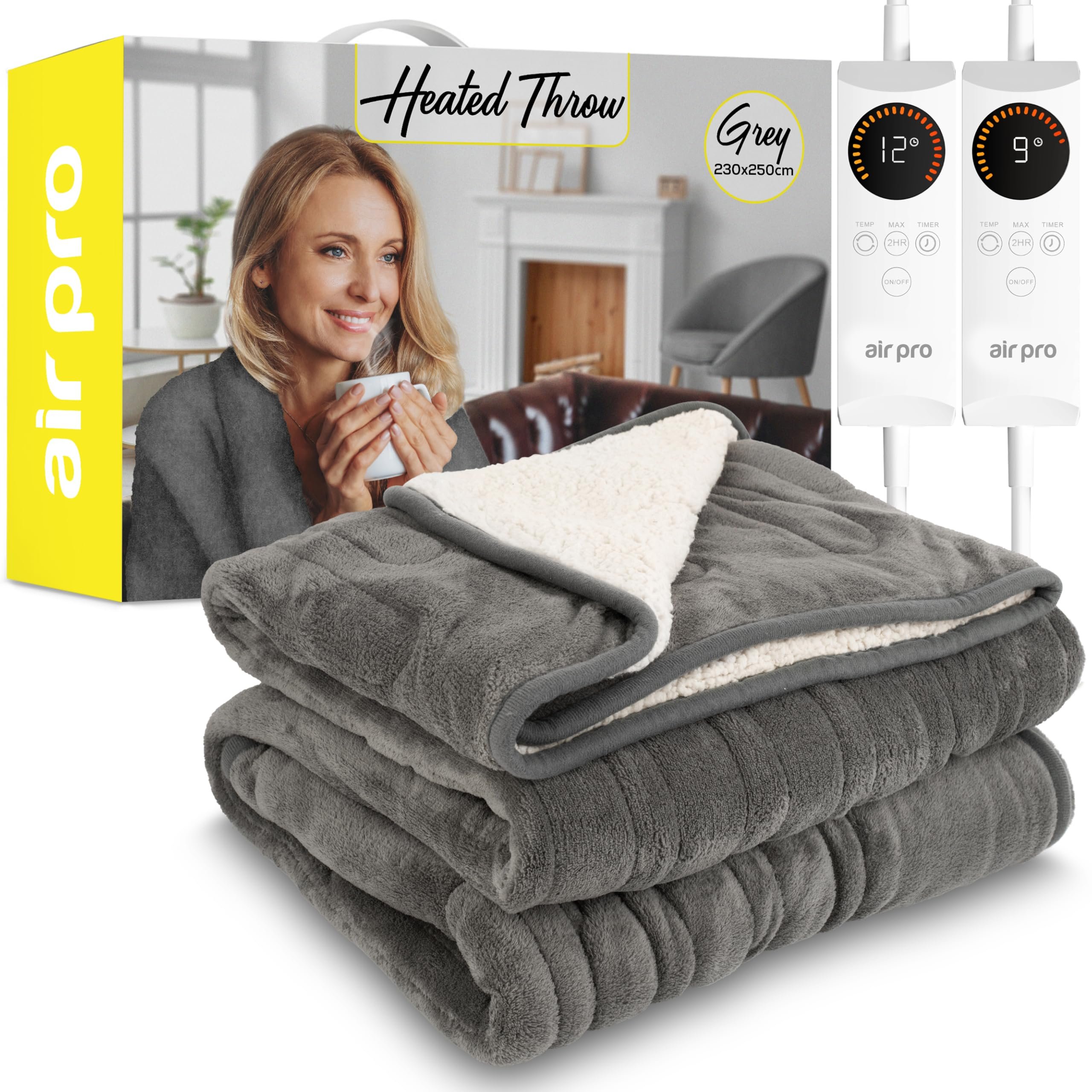 Air Pro King Heated Electric Blanket with Digital Controller 6 Settings - Grey