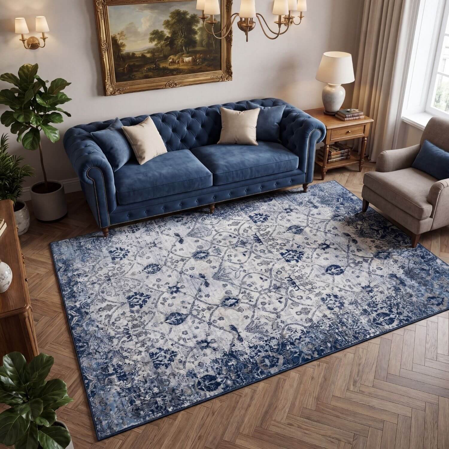 The Rugs Navy Montana Vintage  Rug - 80 x 150cm