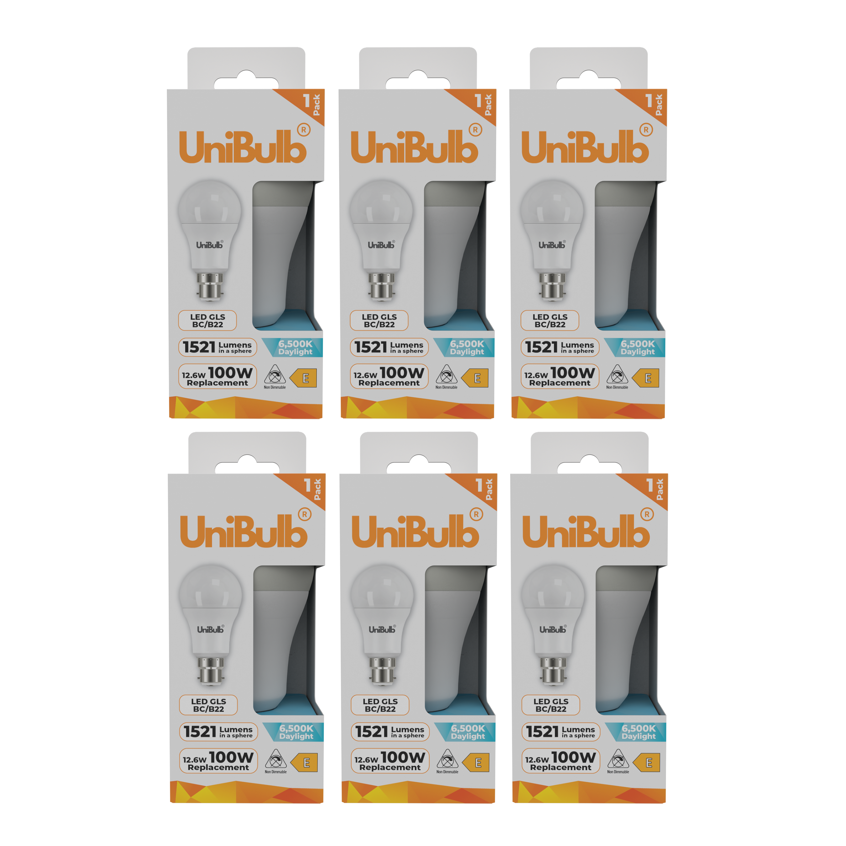 UniBulb 12.6W LED Daylight GLS B22 Light Bulb - Pack of 6