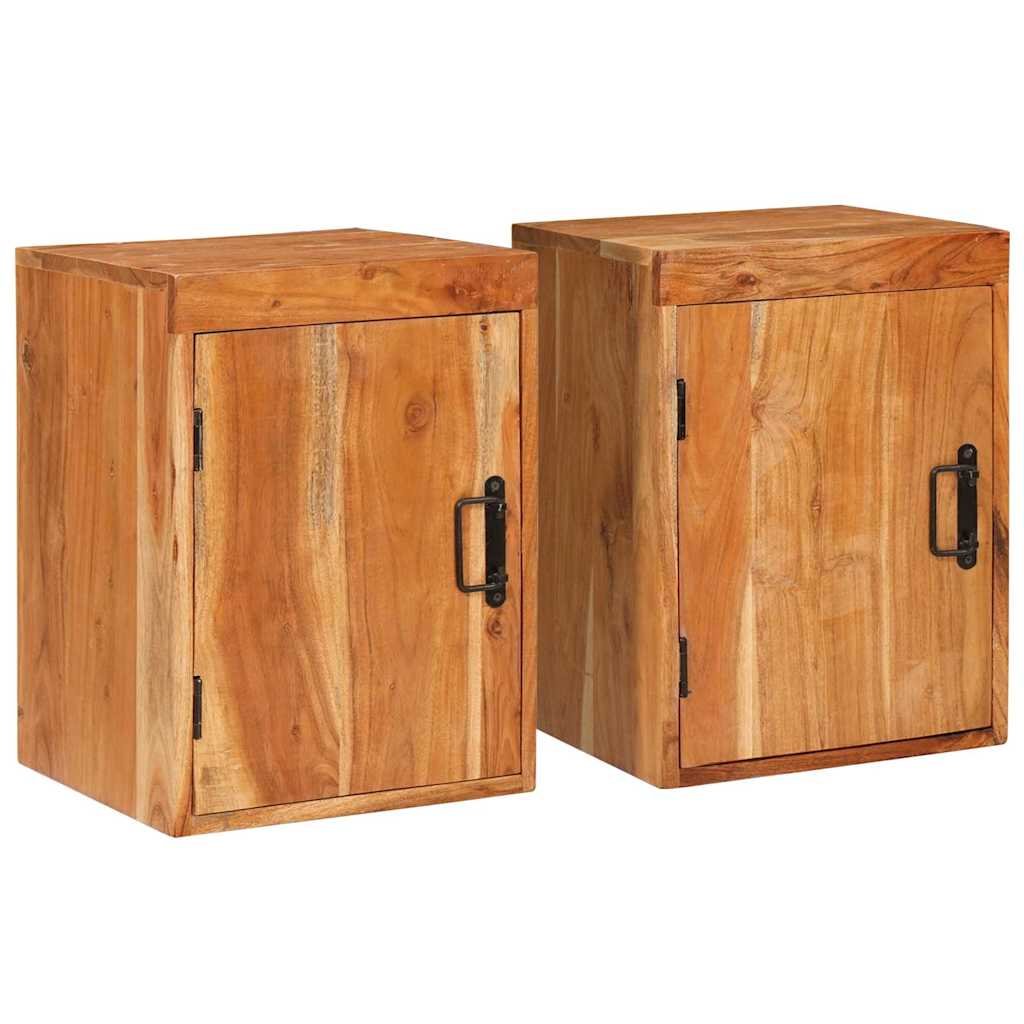 Walplus Pack of 2 Solid Wood Nightstand - Brown - 35 x 33 x 48 cm