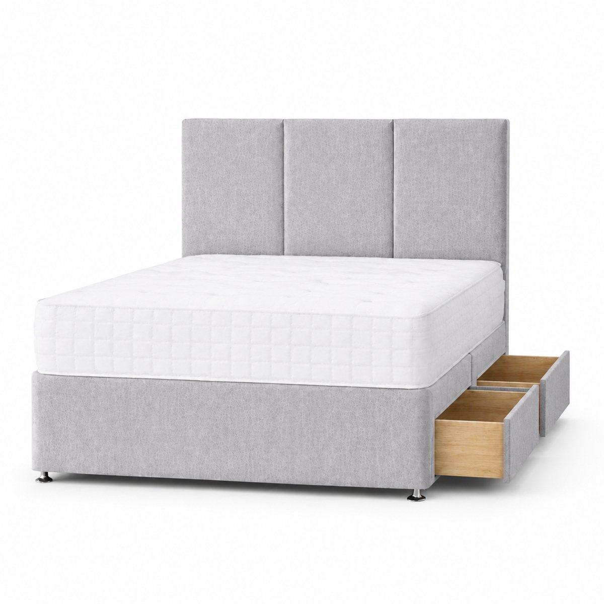 Comfy Deluxe 3ft Single 2 Drawer Plush Velvet Divan Bed Set - Silver