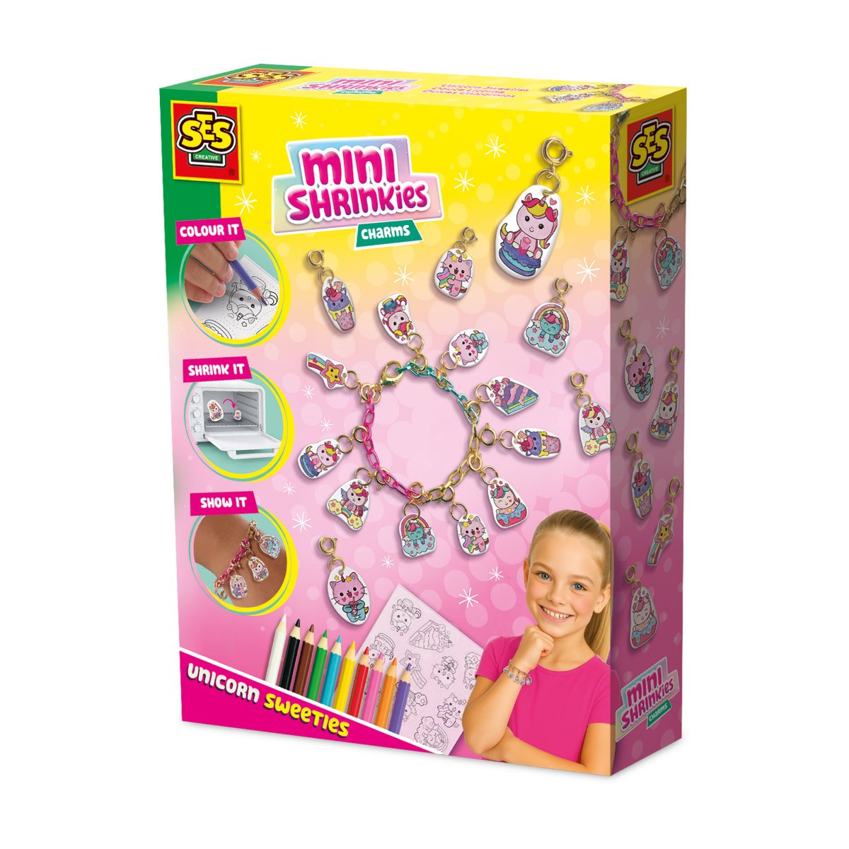 SES Creative Mini Shrinkies Charms Jewellery Craft Activity Set Unicorn Sweeties