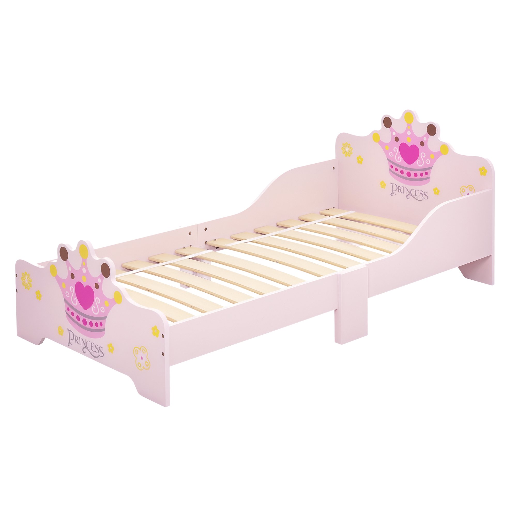 HOMCOM Princess Crown Theme Wooden Kids Bed Frame - Pink