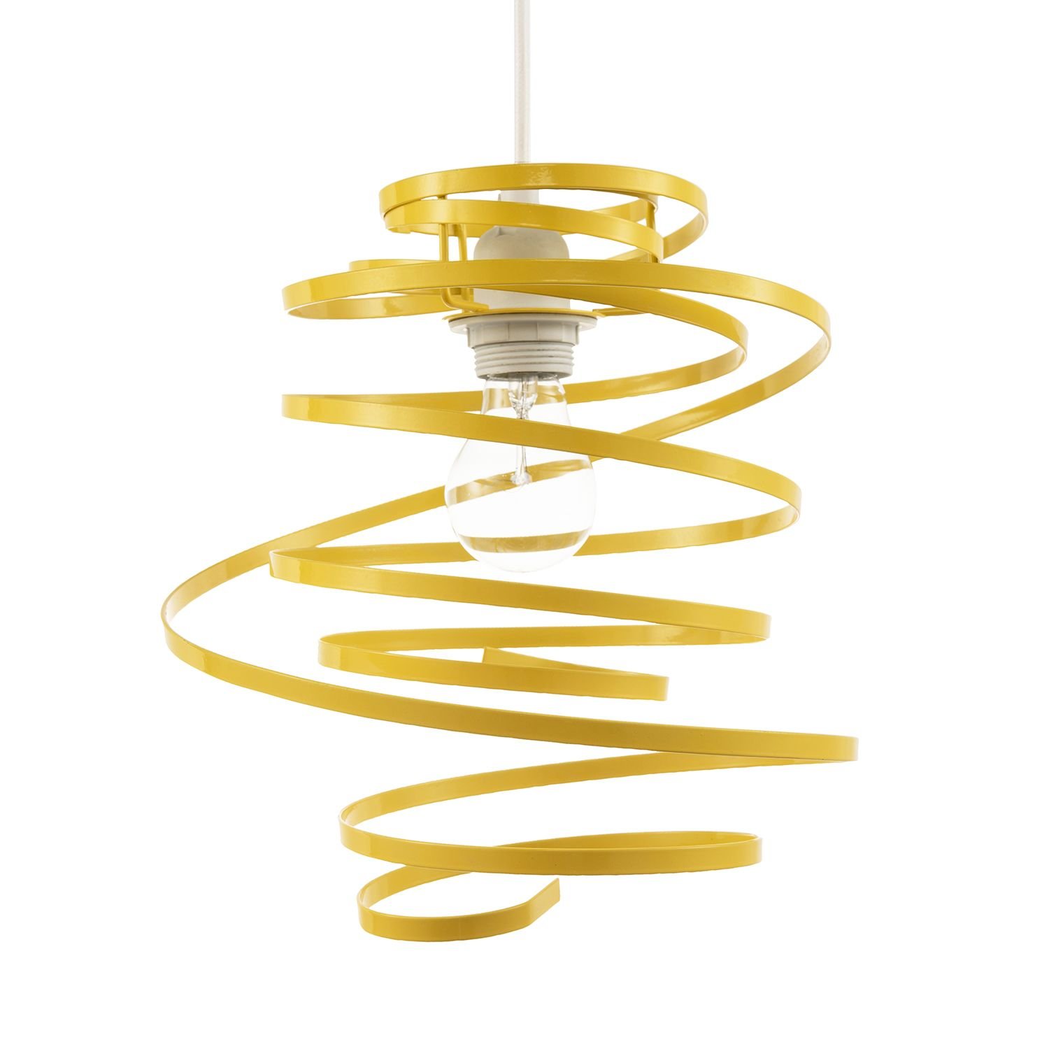 Happy Homewares Yellow Gloss Metal Double Ribbon Spiral Pendant Shade - 23cm