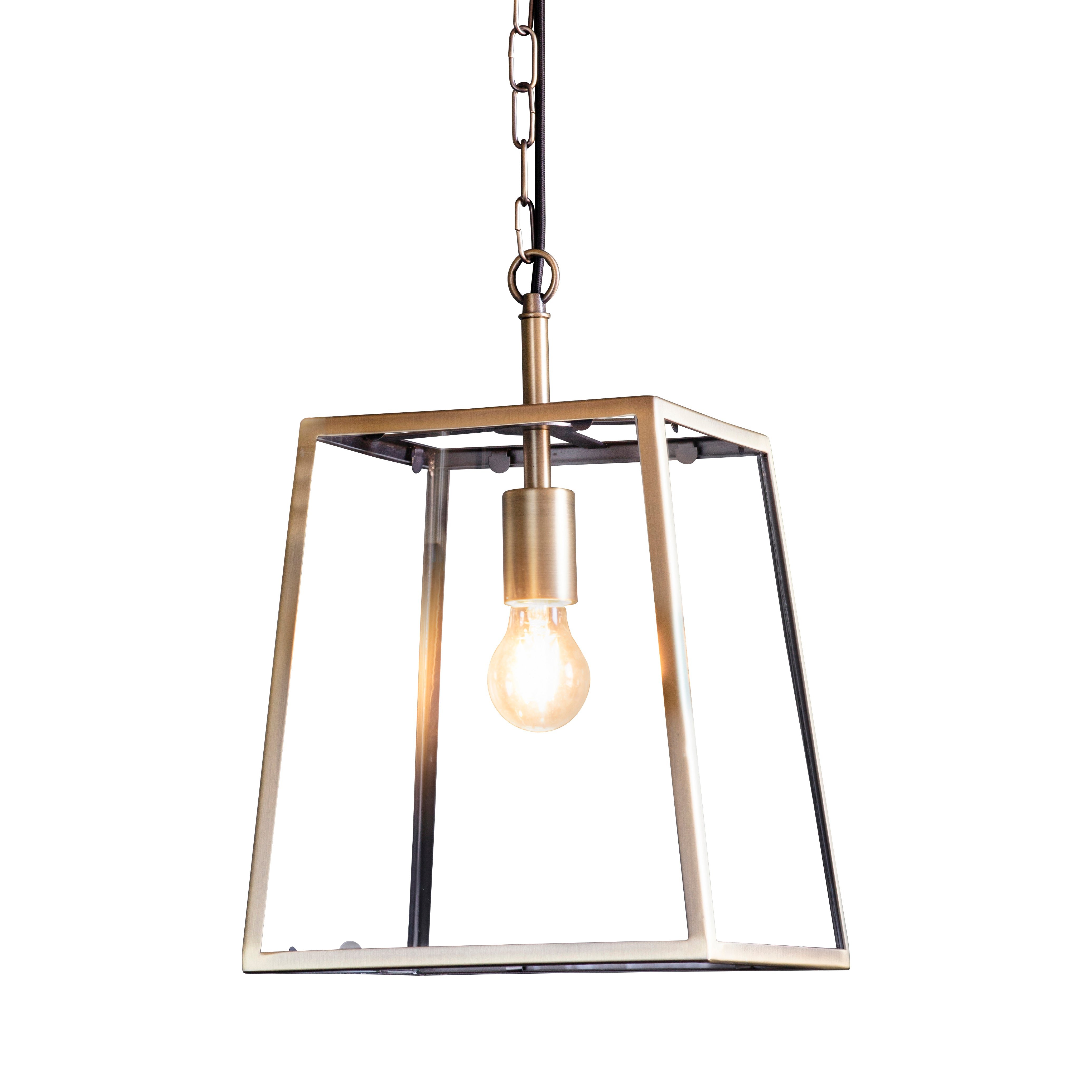 Loops Direct Steel and Glass Ceiling Pendant Light - Matt Antique Brass