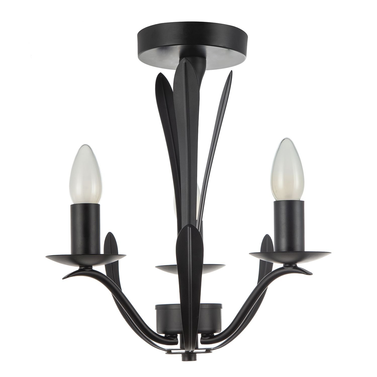 Happy Homewares 3-Arm in Matte Black with Metal Leaves Ceiling Light - 32cm
