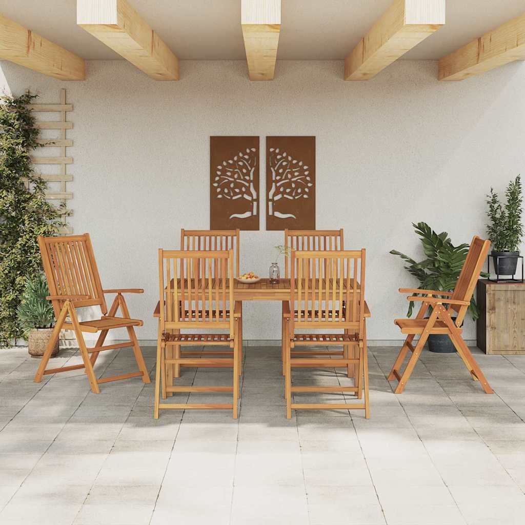 Walplus 7 Piece Solid Acacia Wood Garden Dining Set - Natural - 140 x 80 x 74 cm