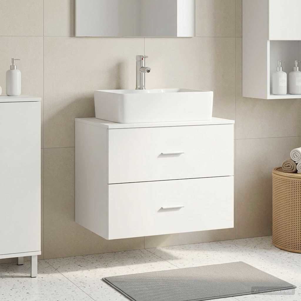 Walplus 2 Drawer Wall Mounted Sink - Stone Grey - 49.5 x 44.5 x 65.5 cm