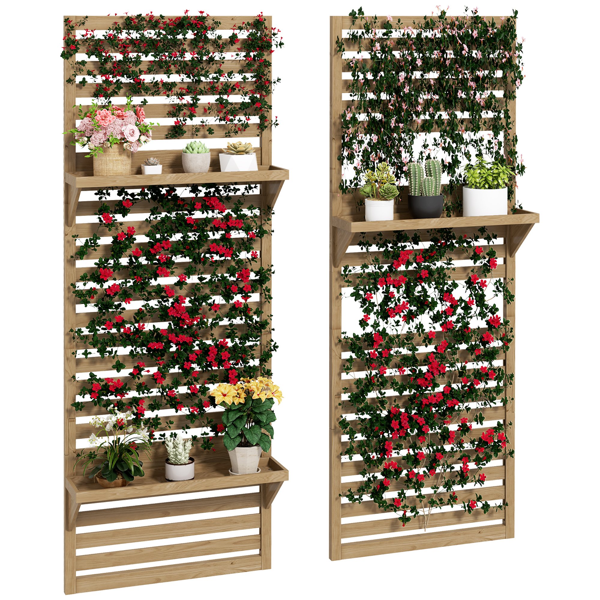 Outsunny 2 Wooden Wall Mounted Raised Garden Bed - Natural Wood