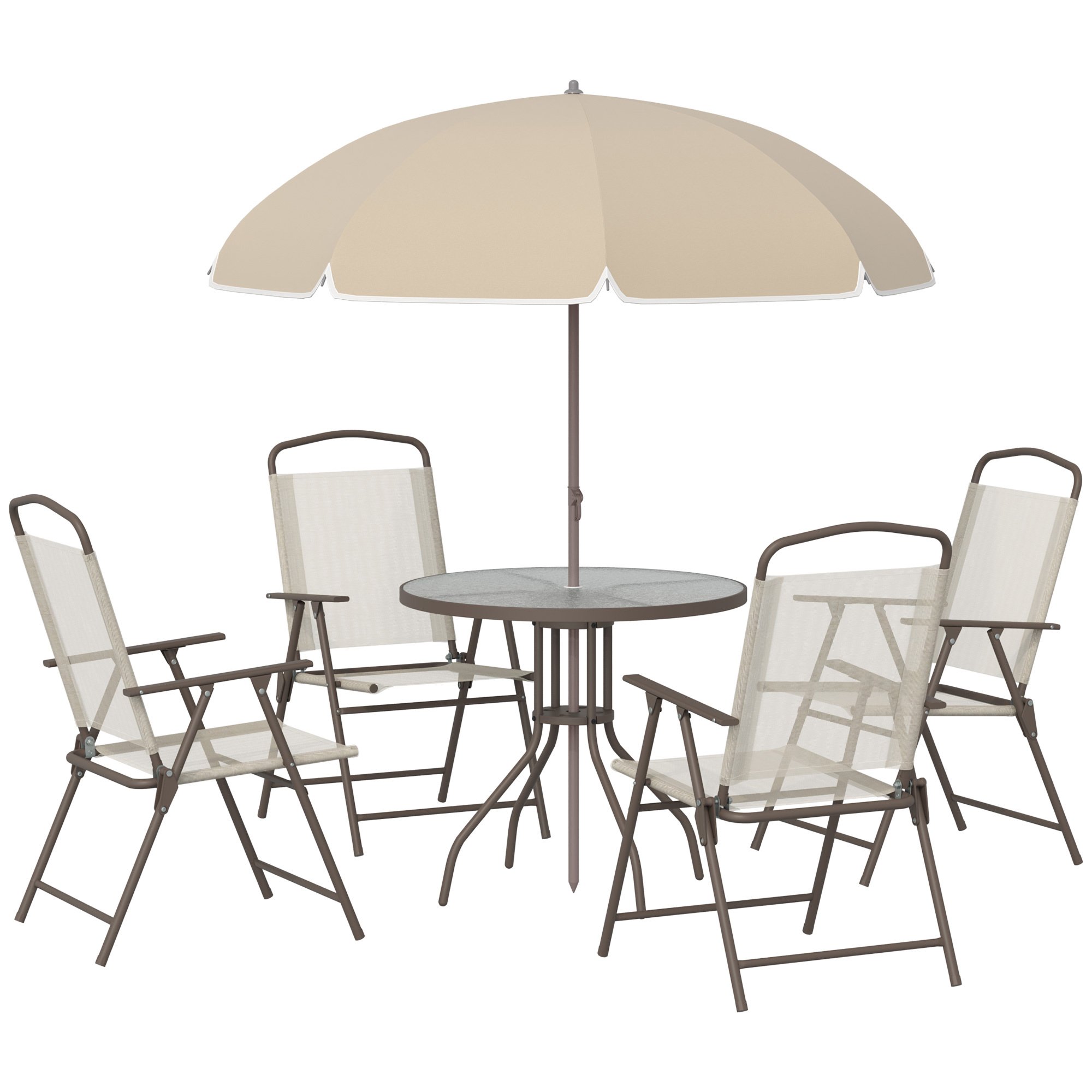 Outsunny 6 Piece Foldable Garden Dining Set with Tempered Glass - Beige