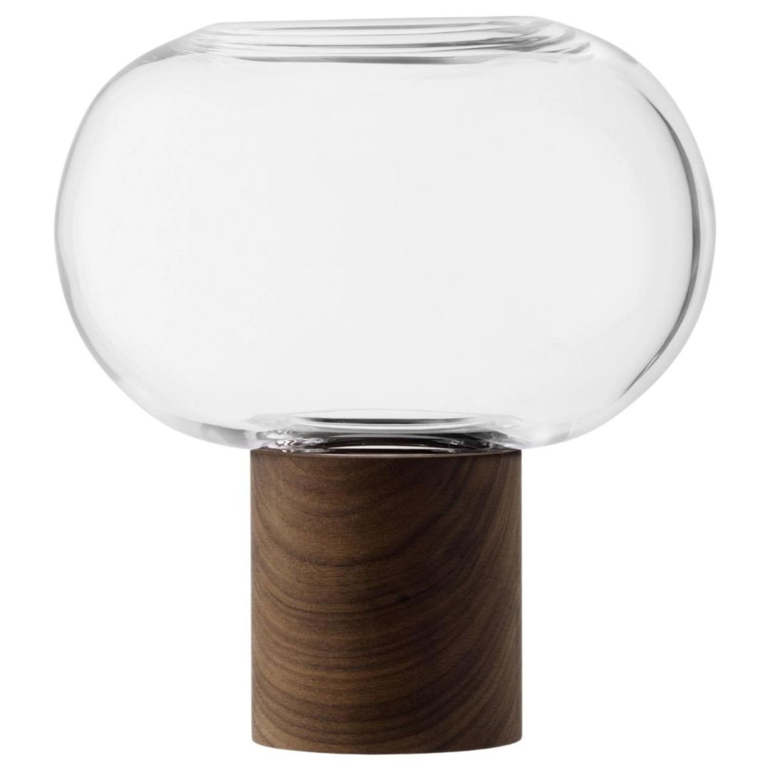 LSA International Oblate Glass Vase Lantern 21.5cm with Walnut Base - Clear