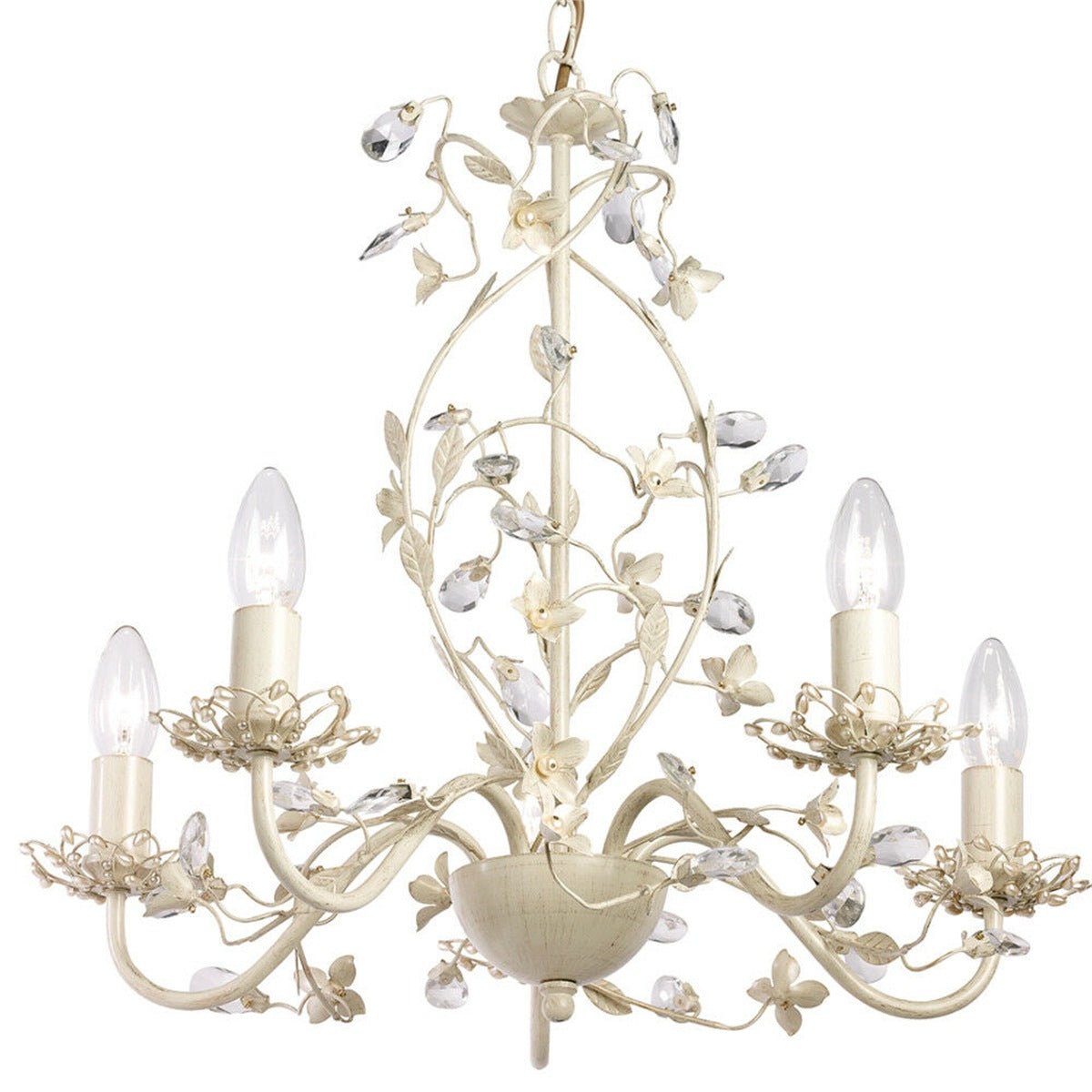 Loops Direct Steel and Acrylic 5 Light Chandelier Pendant - Cream Brushed Gold