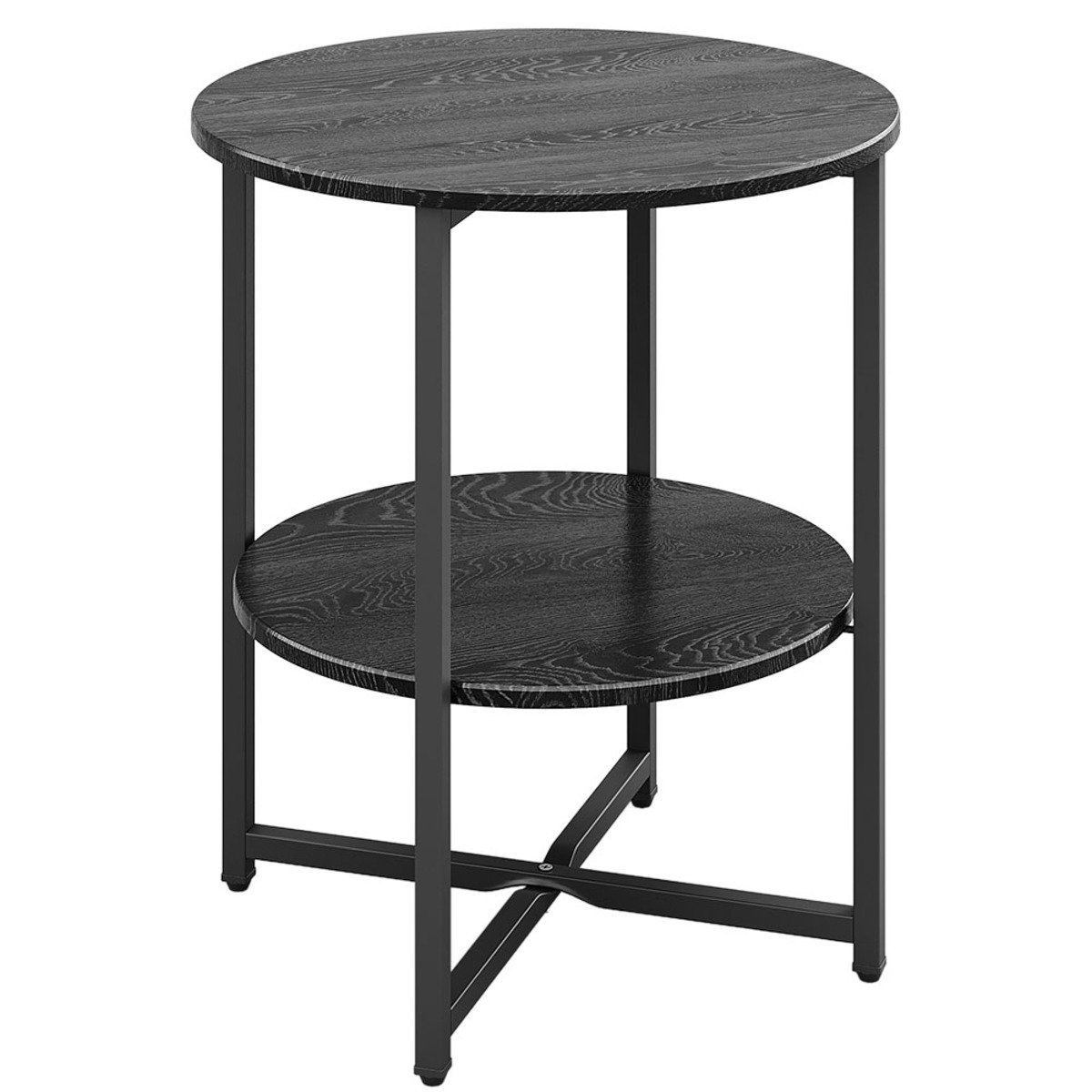 Living and Home Small Round Coffee Table with Shelf - Black