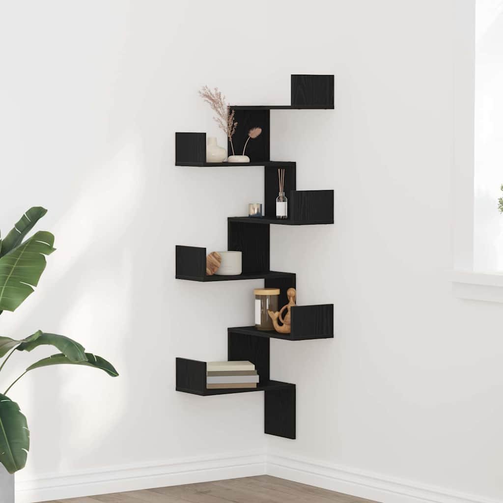 Walplus Wall Corner Shelf - Dark Oak - 45 x 45 x 147 cm