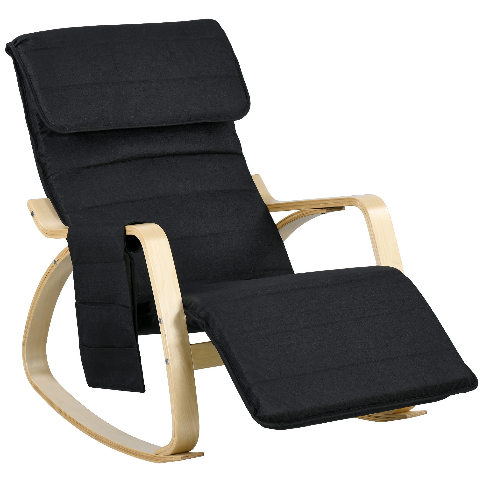HOMCOM Rocking Recliner Chair with Adjustable Footrest and Side Pocket - Black