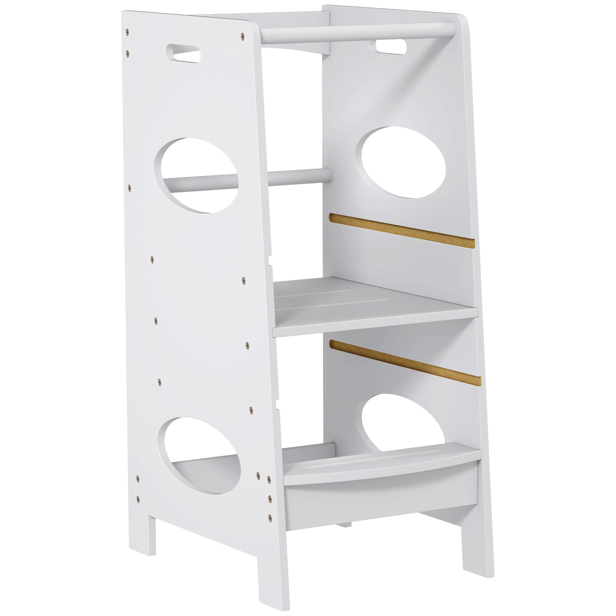 HOMCOM Toddler Adjustable MDF Safety Rail Step Stool – Grey