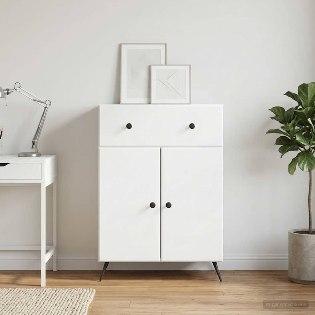 Walplus 1 Drawer Rectangular Sideboard Open Shelf - White - 66 x 34.5 x 90 cm