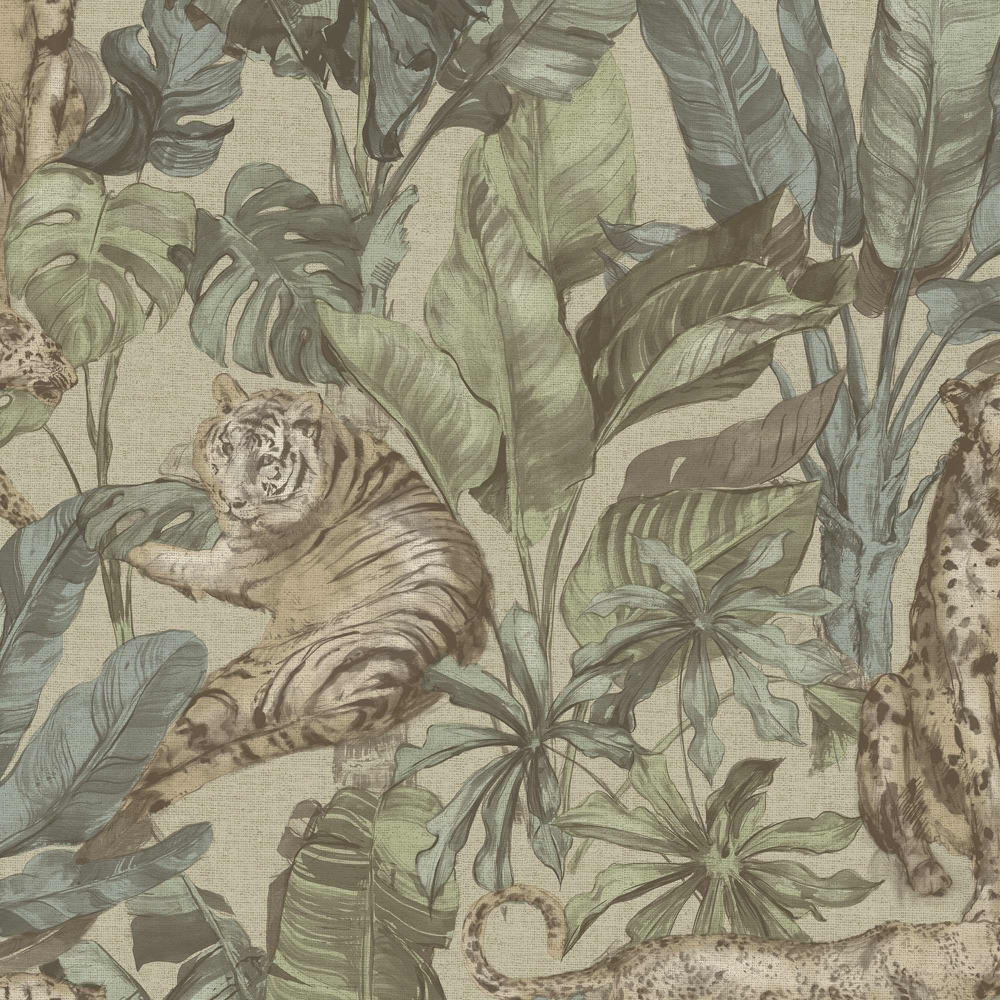Grandeco Leopard Wildlife Textured Wallpaper -  Green