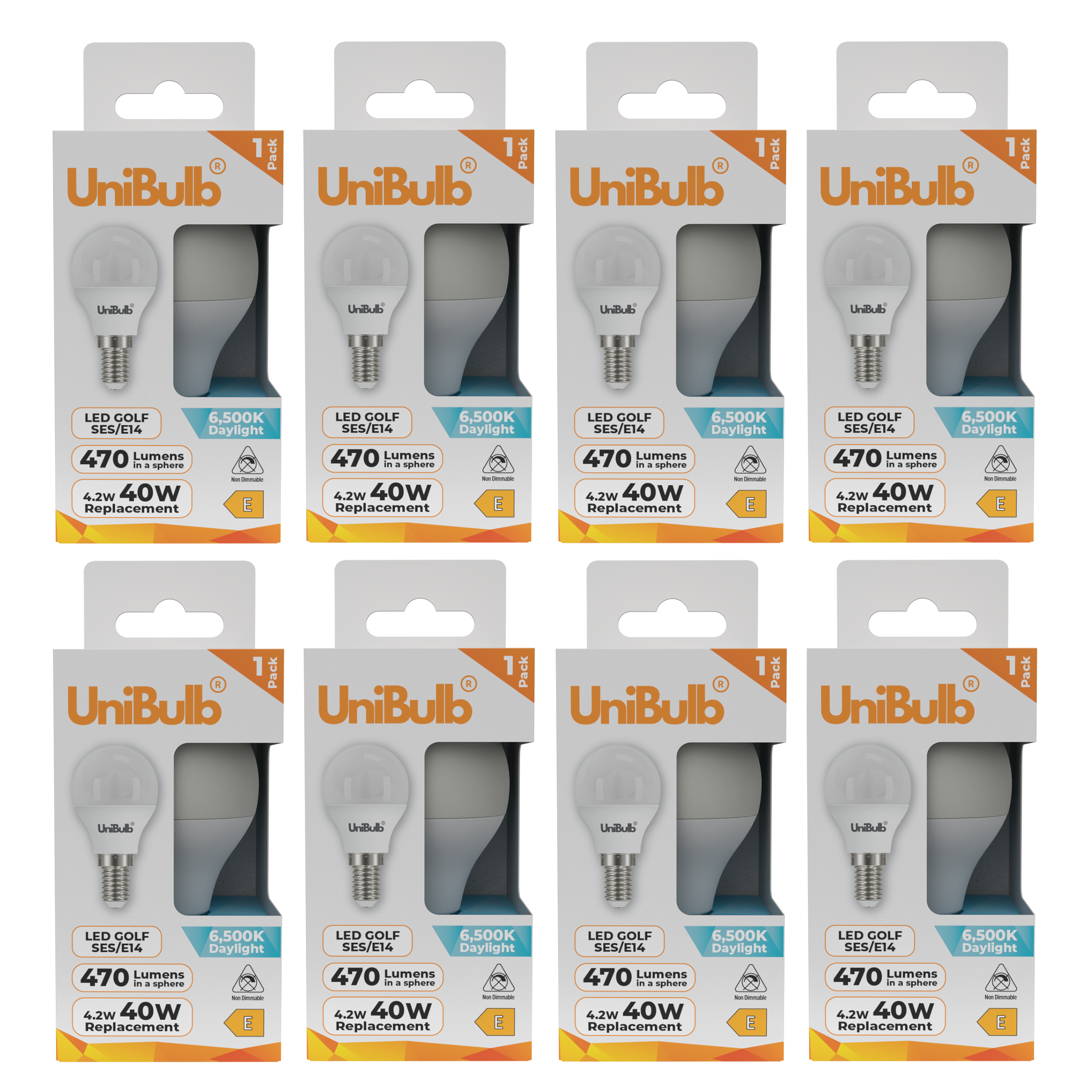 UniBulb 4.2W LED Daylight Golf Ball E14 Light Bulb - Pack of 8