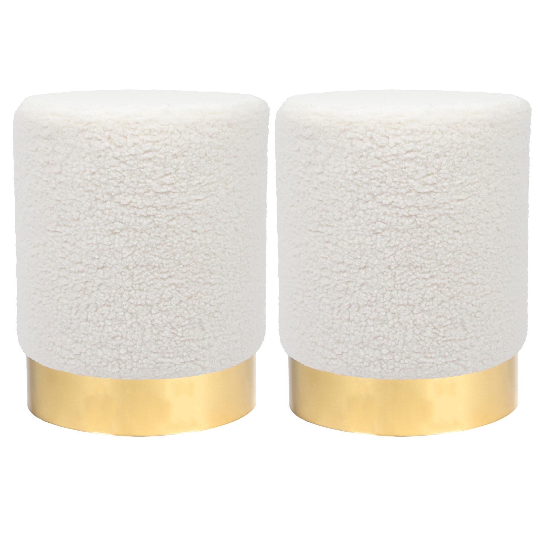 Harbour Housewares Round Velvet Pouffes Pack of 2 - Cream