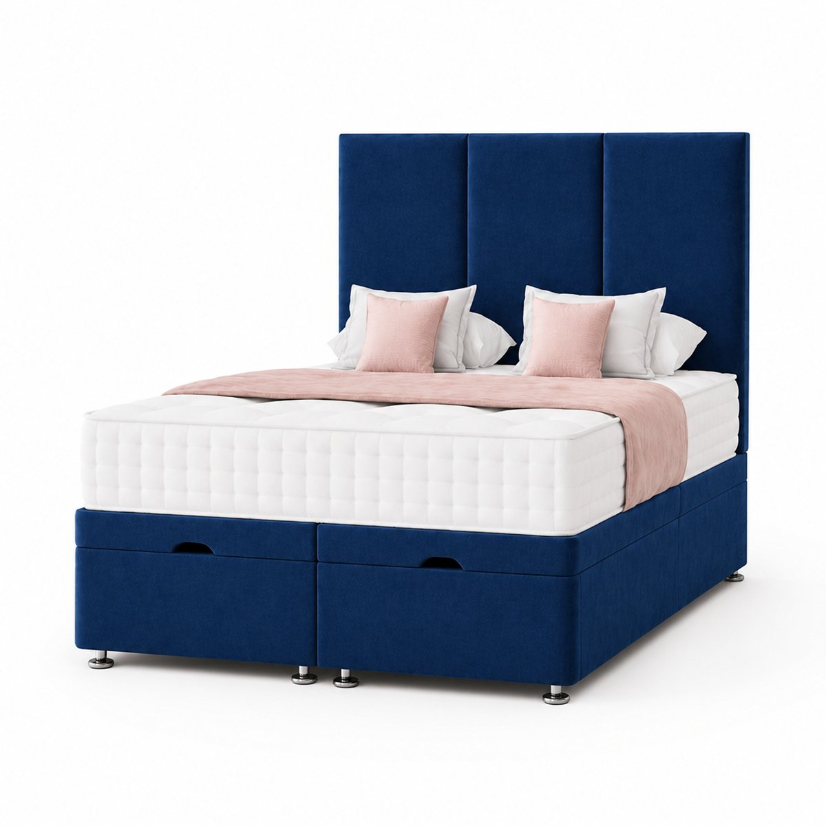 Comfy Deluxe 4ft Small Double End‑lift Ottoman Plush Storage Bed Set - Blue