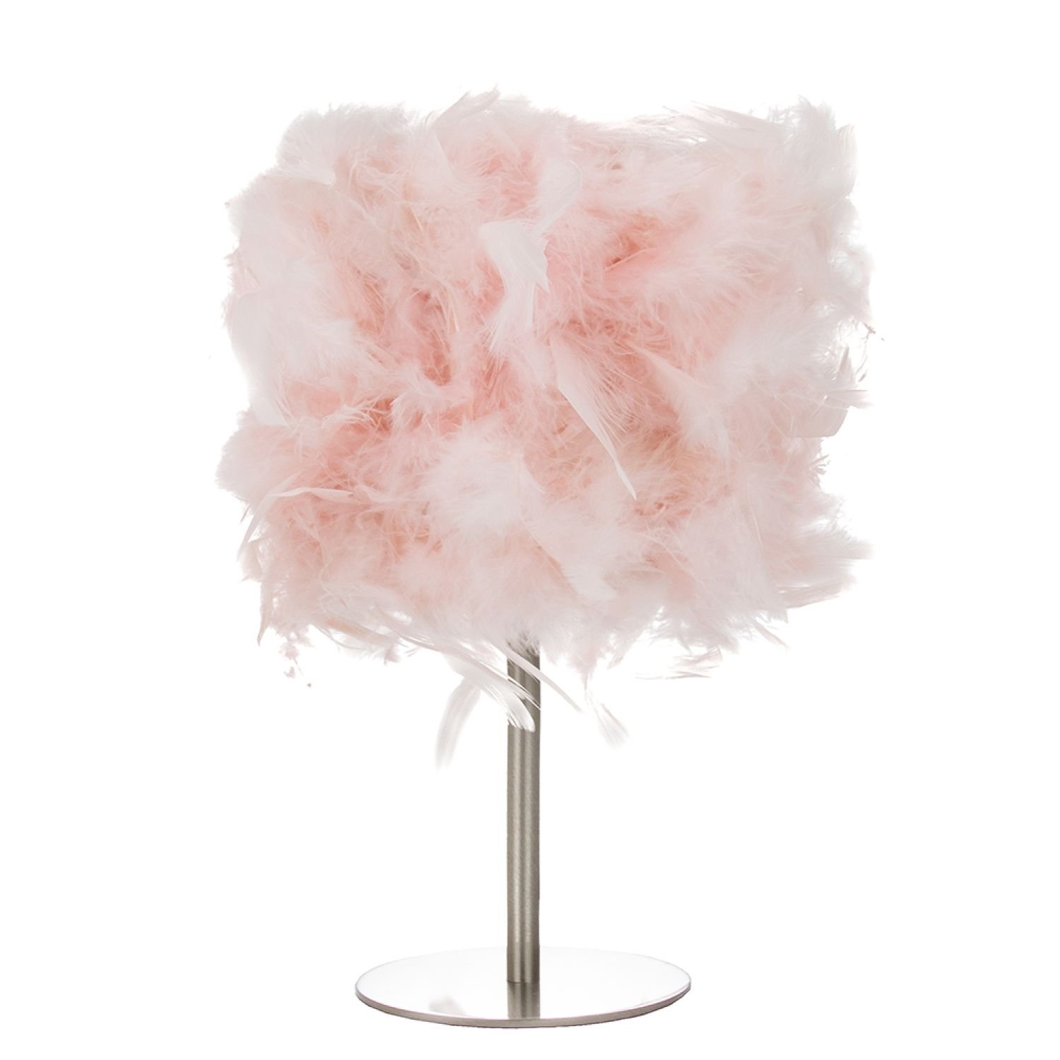 Happy Homewares Chic Real Pink Feather with Satin Nickel Base Table Lamp - 20cm