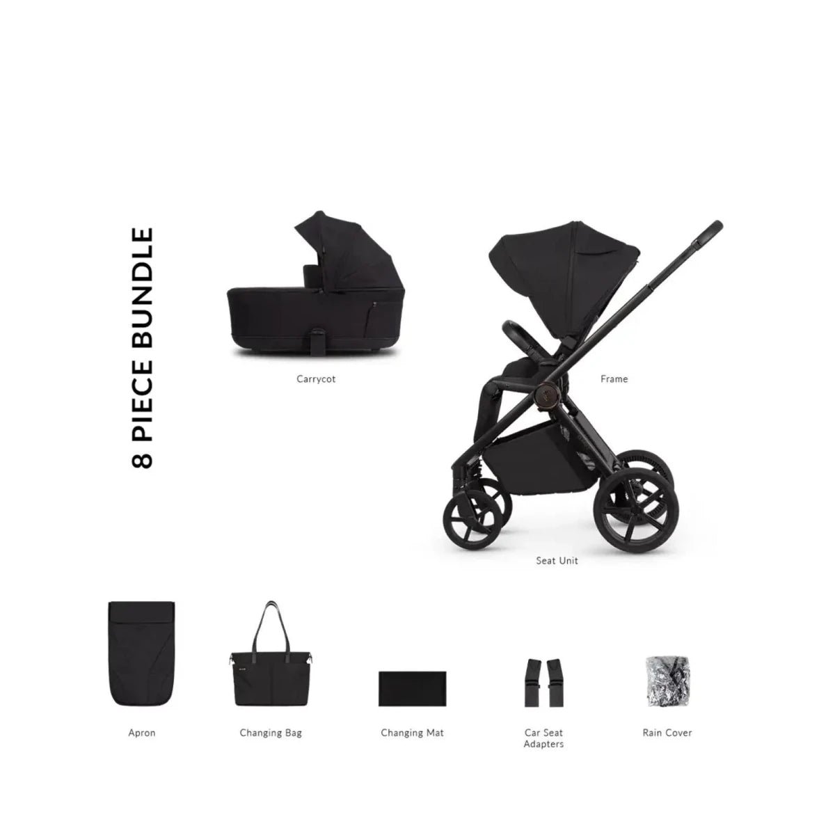 Venicci Claro 2 2-in-1 Travel System, 8-Piece Bundle - Noir