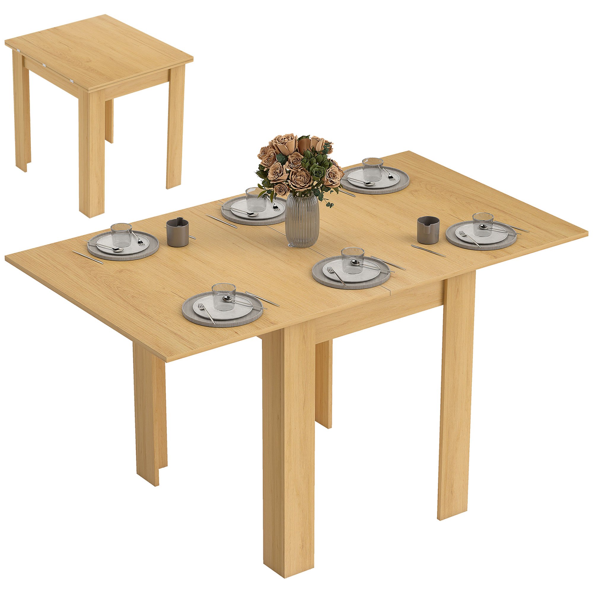 HOMCOM 4-6 Seater Rectangular Folding Dining Table - Natural Wood Effect