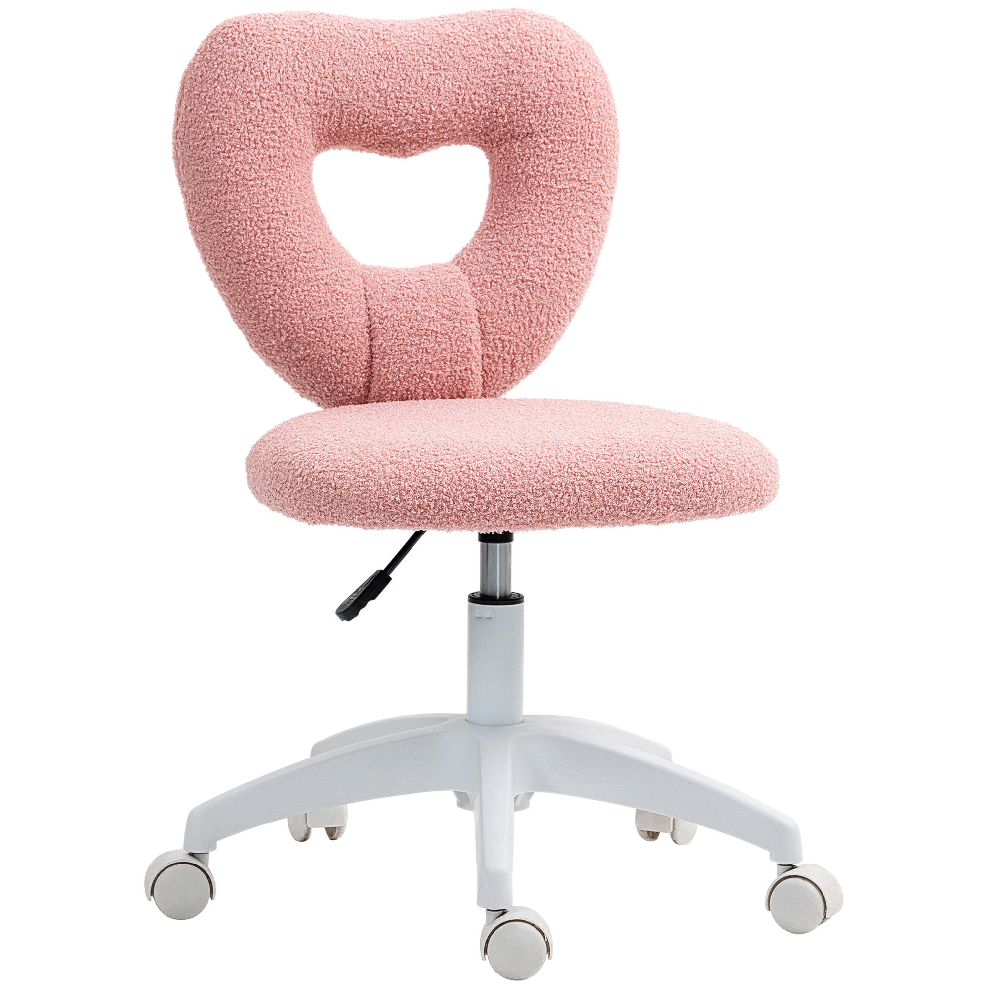 HOMCOM Armless Teddy Fleece Desk Chair with Height Adjustable - Pink