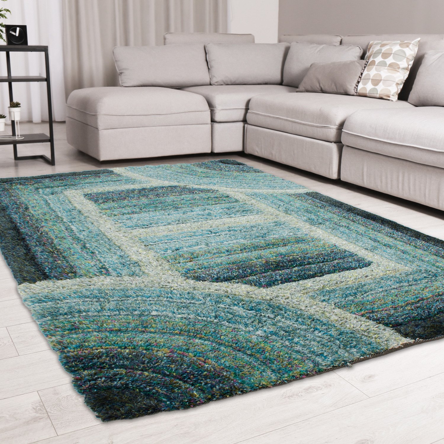 DS Living Ultra Plush Trellis Shaggy Rug - Blue - 230x160cm