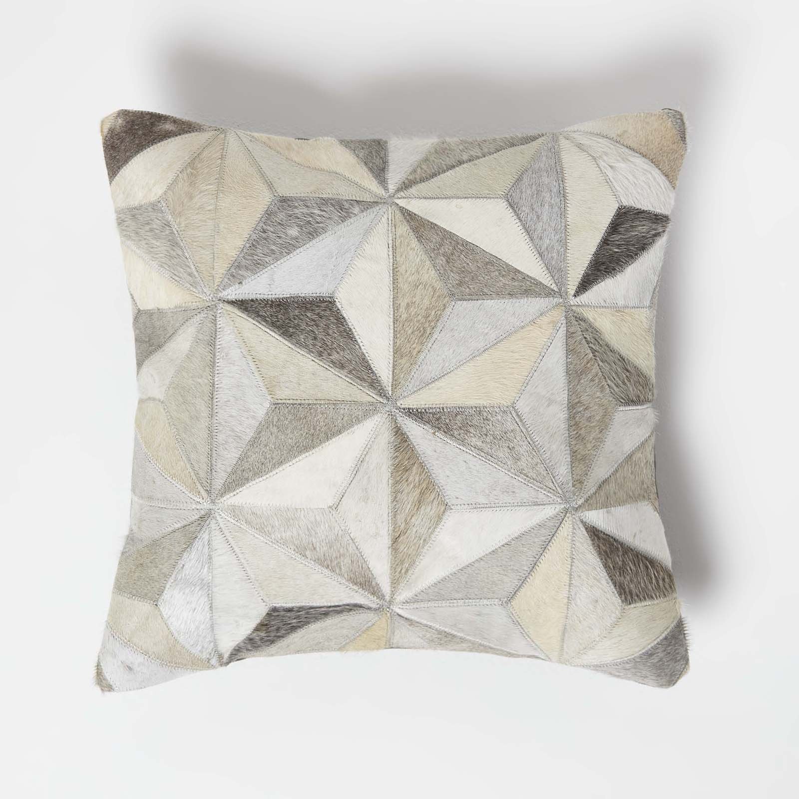 Homescapes Grey Geometric Star Leather Cushion - 45 x 45 cm