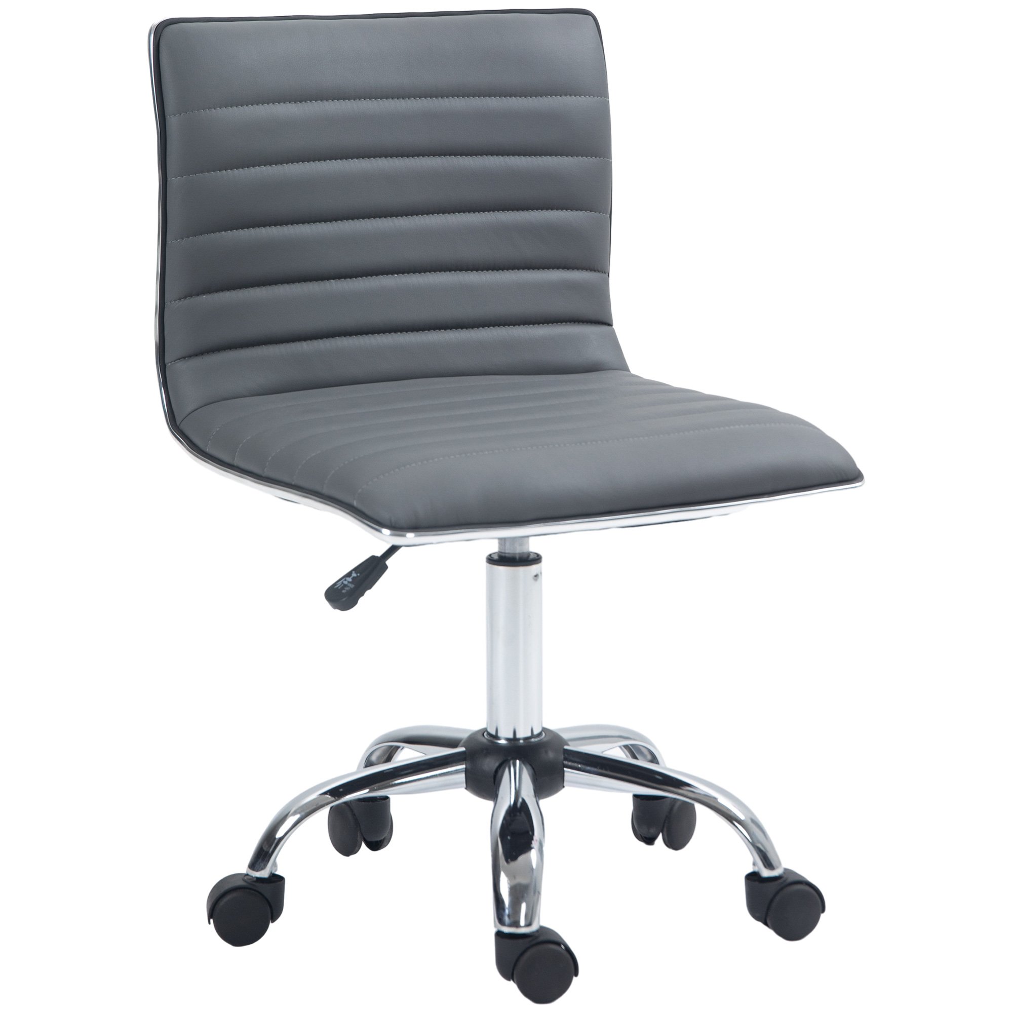 HOMCOM Faux Leather Armless Desk Chair with Adjustable Seat Height - Dark Grey