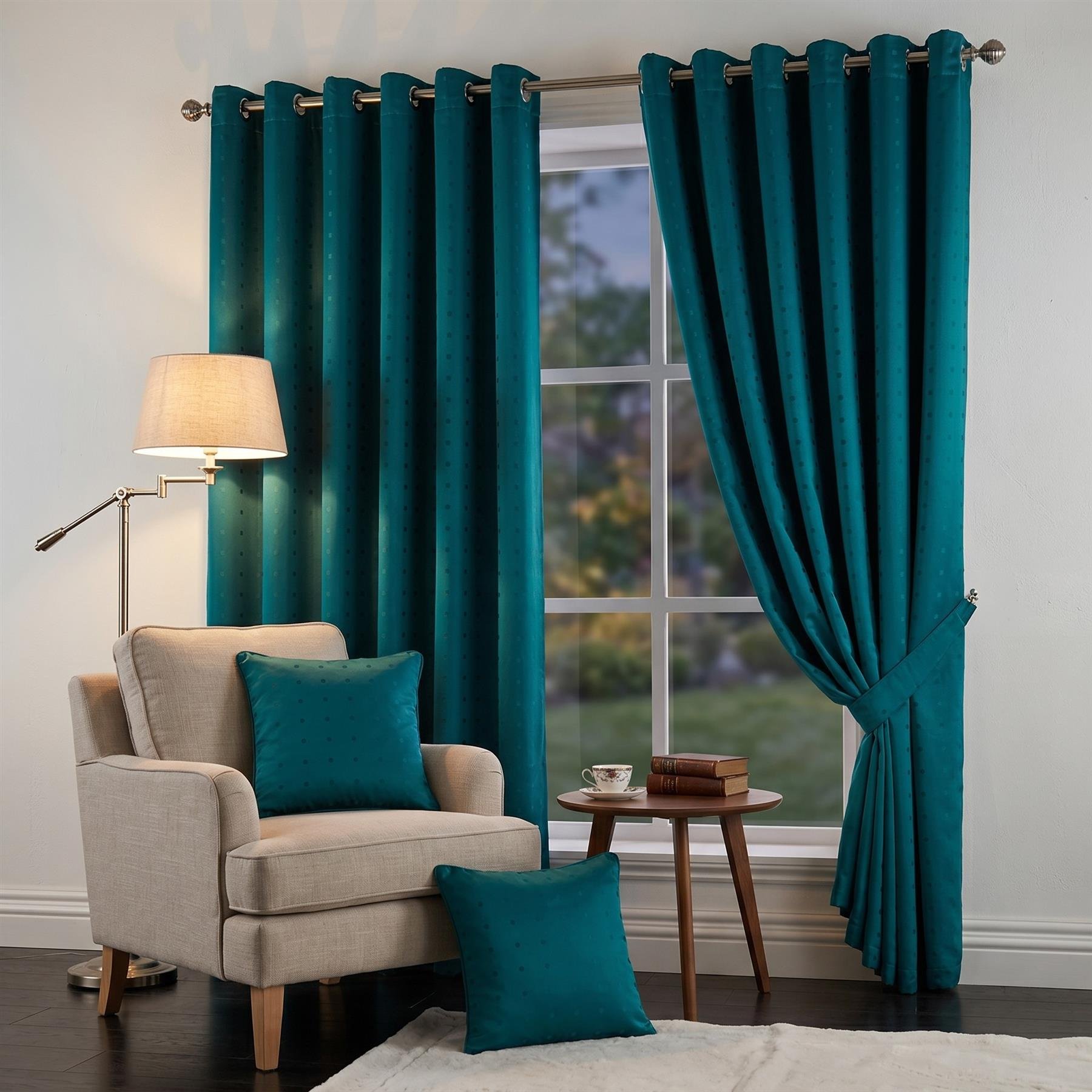 Luxury Living Adi Lined Eyelet Curtains 168cm x 229cm - Teal