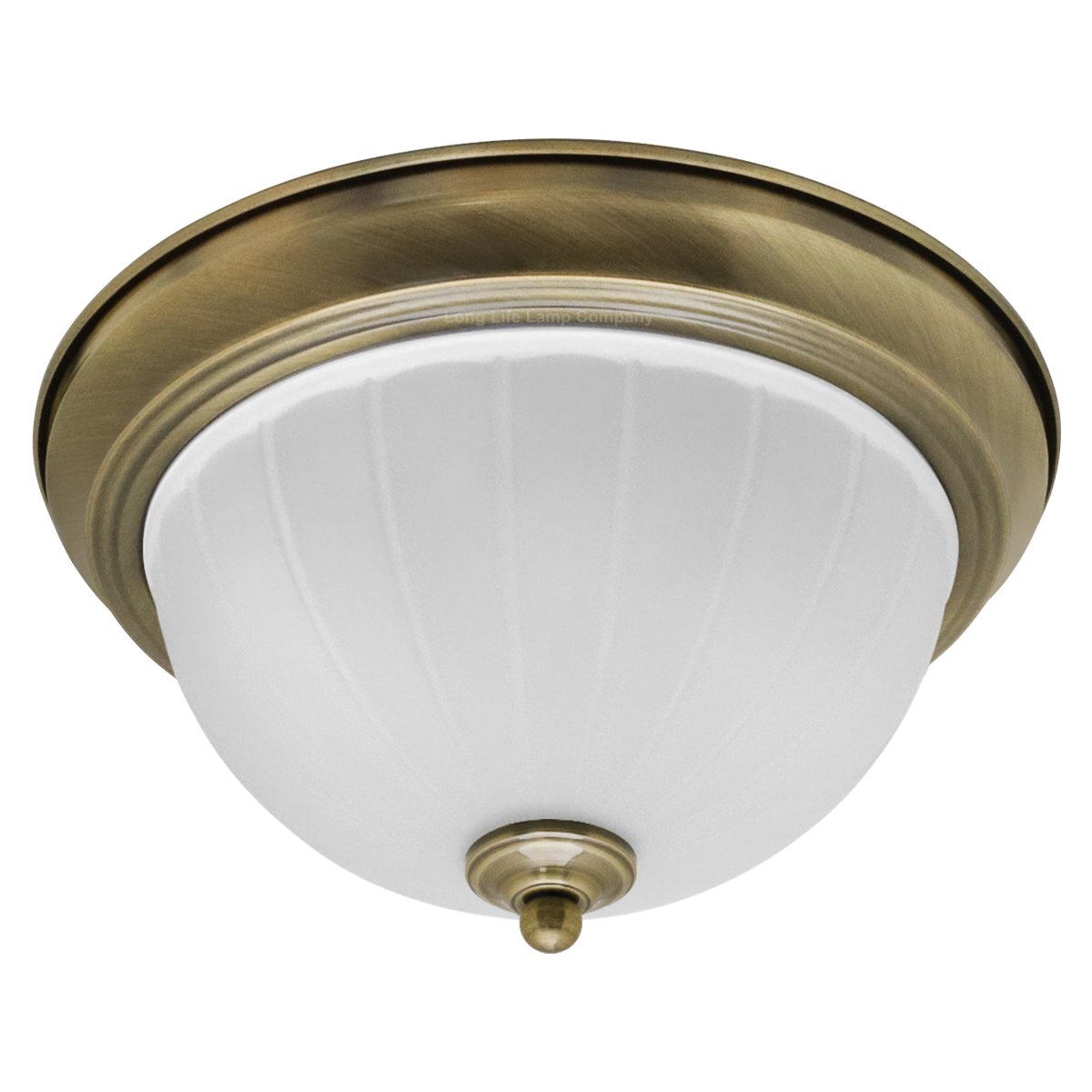 Energy Light Bulbs Frosted Glass Flush Ceiling Light IP44 - Antique Brass